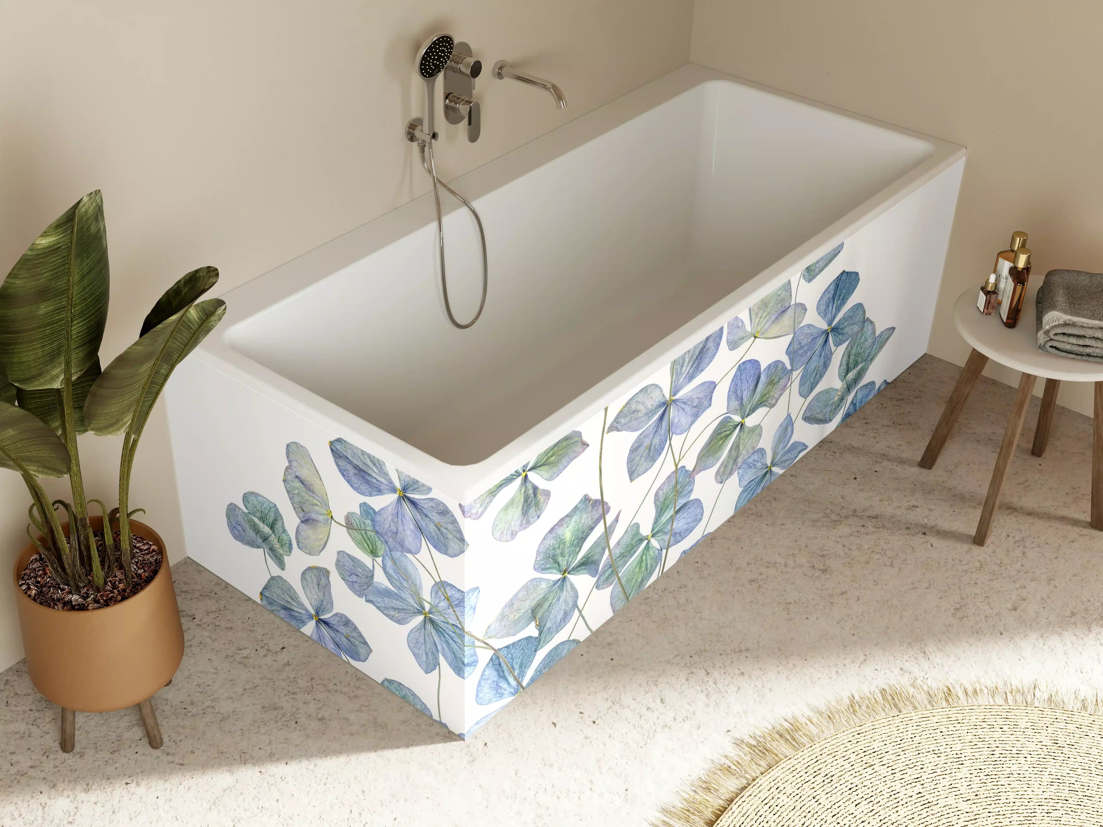 Badewannen-Rückwand - Florale Darstellung - Blaue Blumen