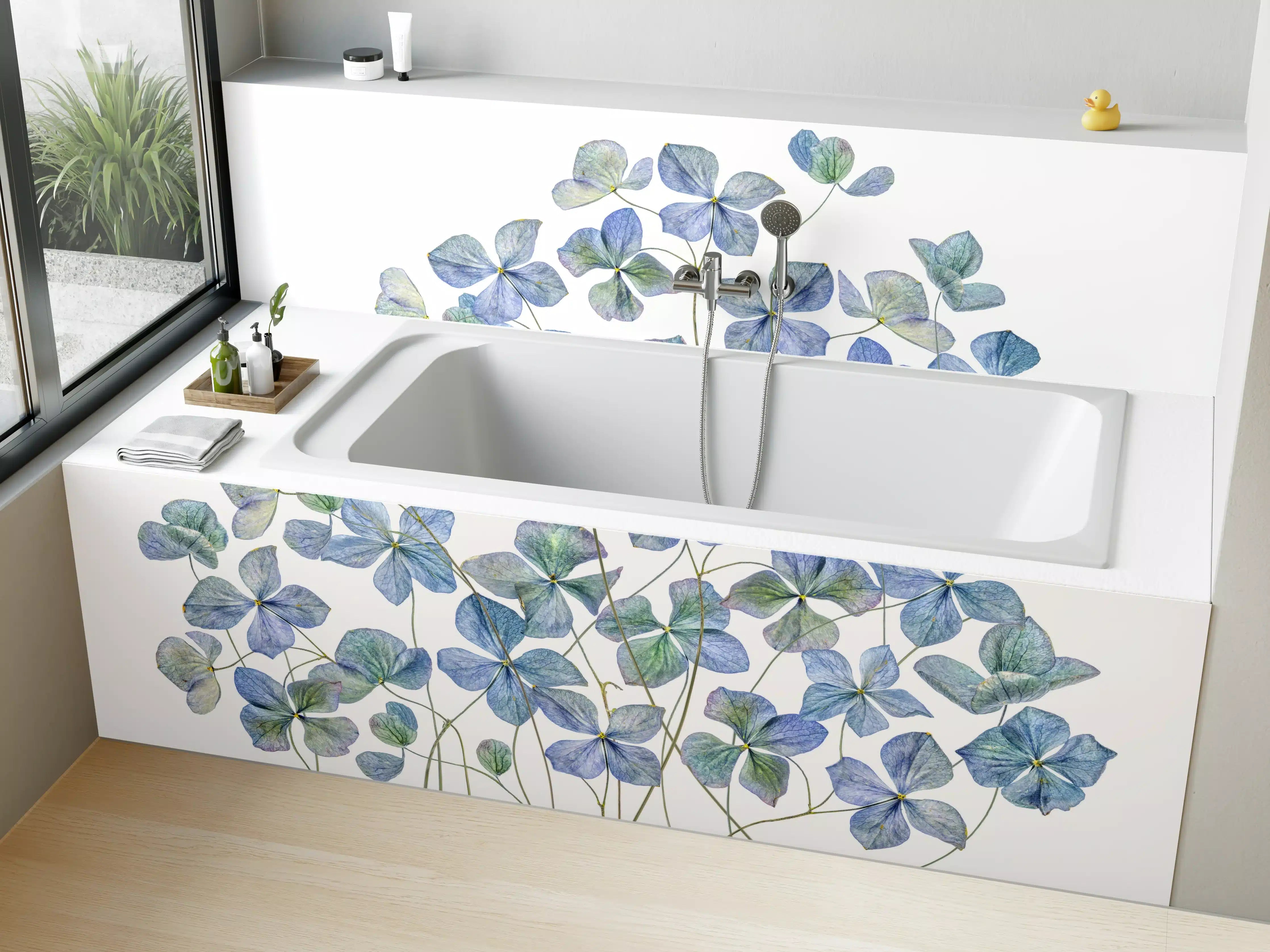 Badewannen-Rückwand - Florale Darstellung - Blaue Blumen