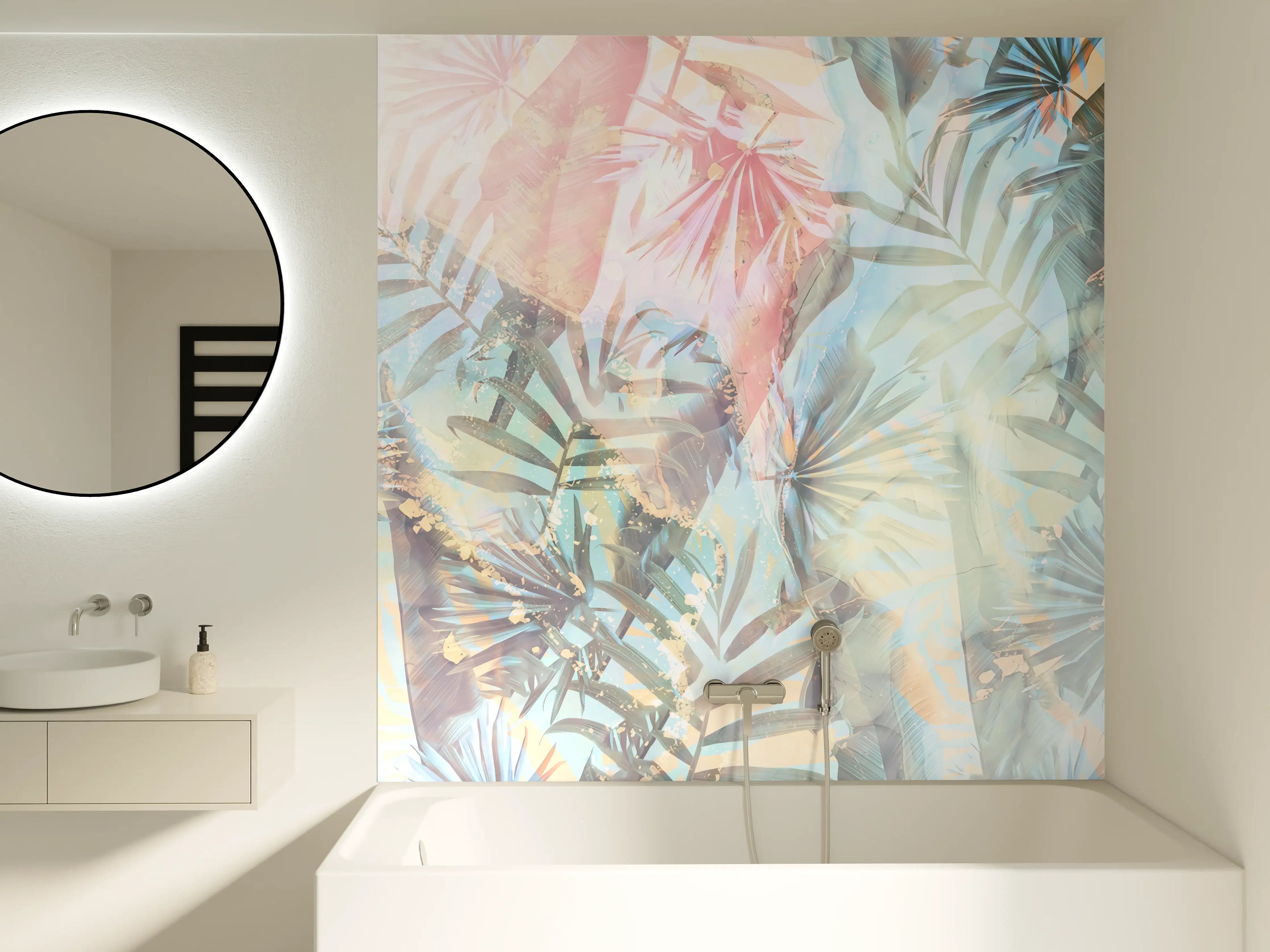 Badewannen-Rückwand - Florale Darstellung - Pastell