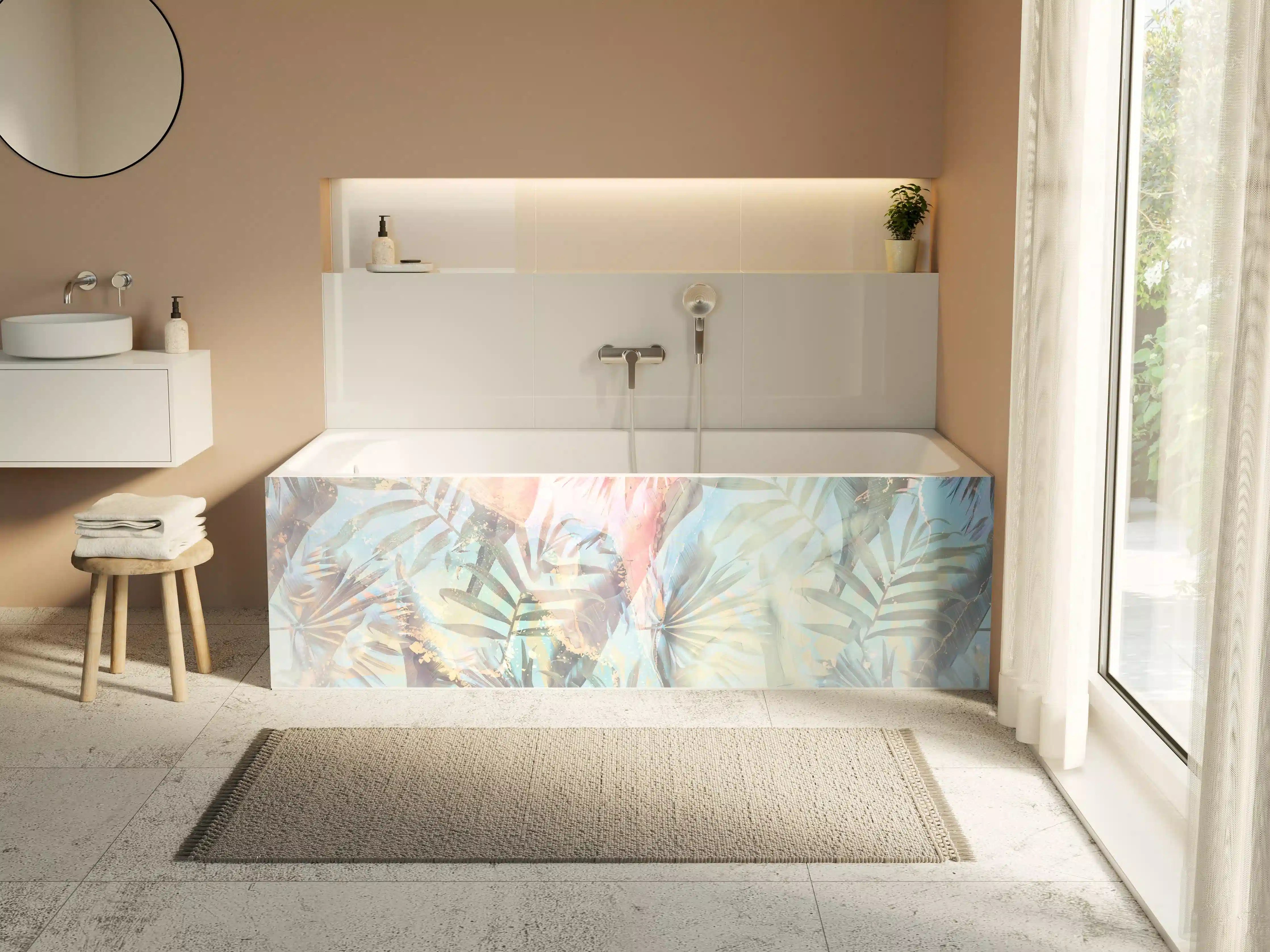 Badewannen-Rückwand - Florale Darstellung - Pastell