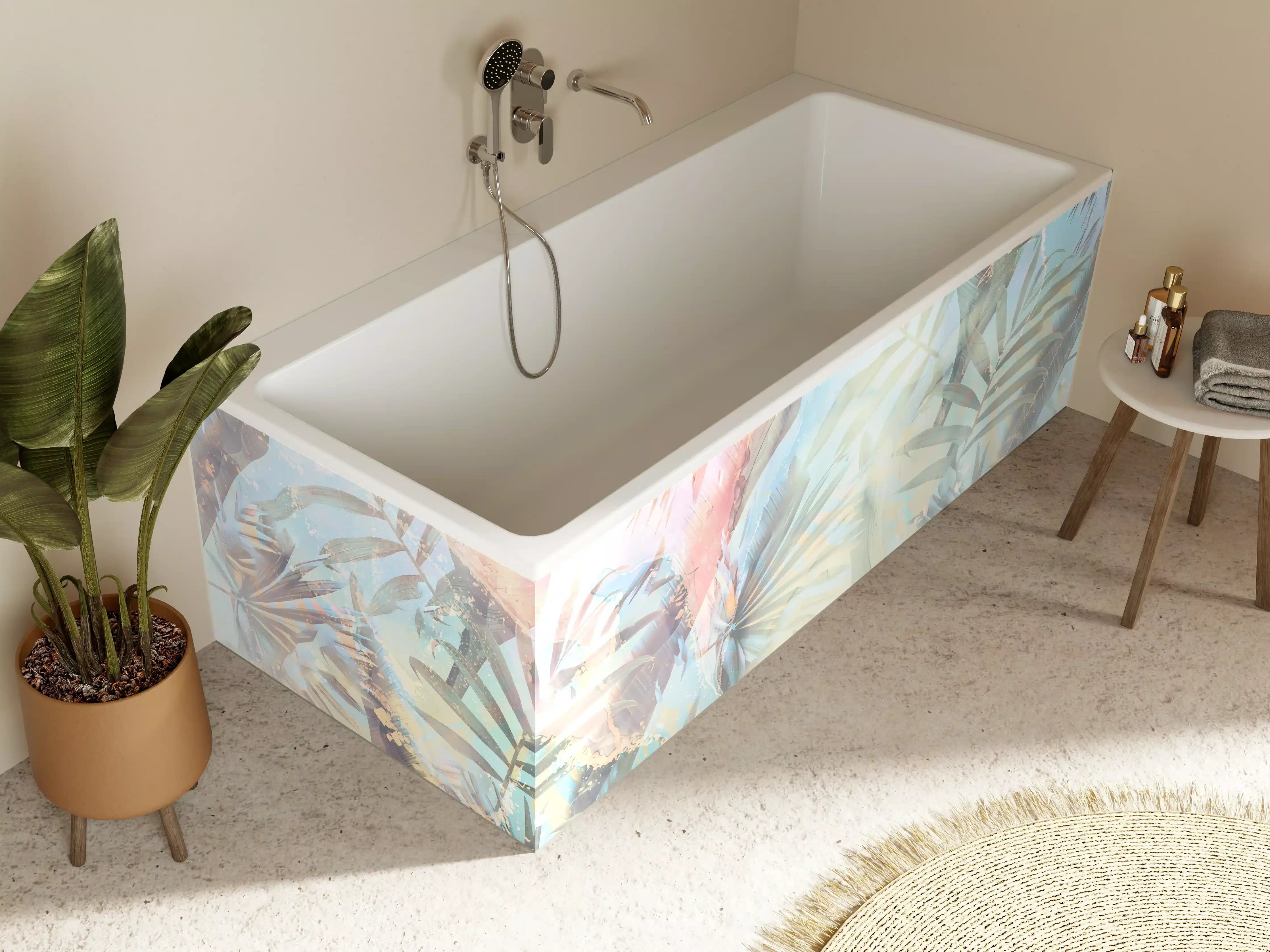 Badewannen-Rückwand - Florale Darstellung - Pastell