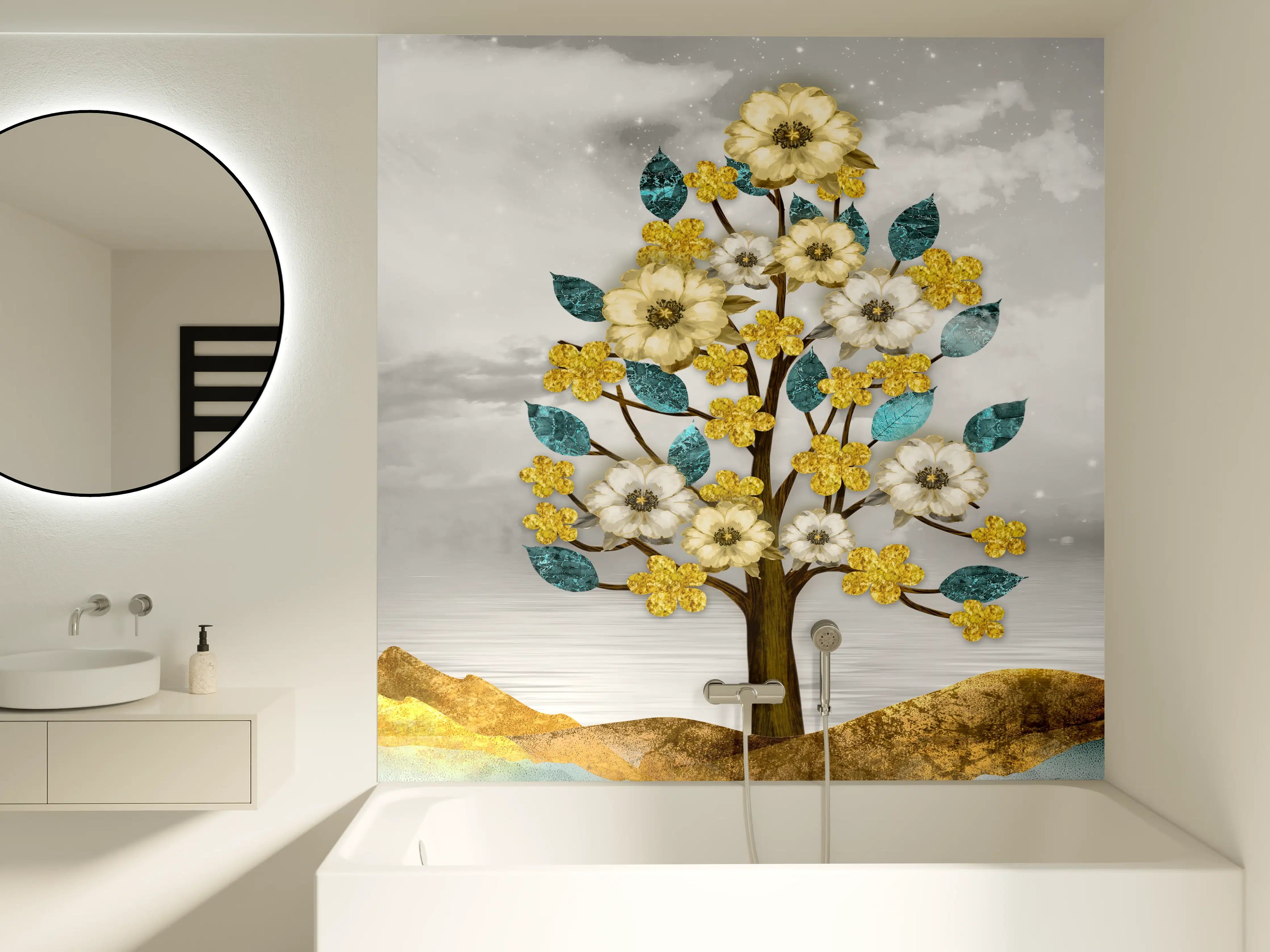 Badewannen-Rückwand - Florale Kunstmalerei - Natur