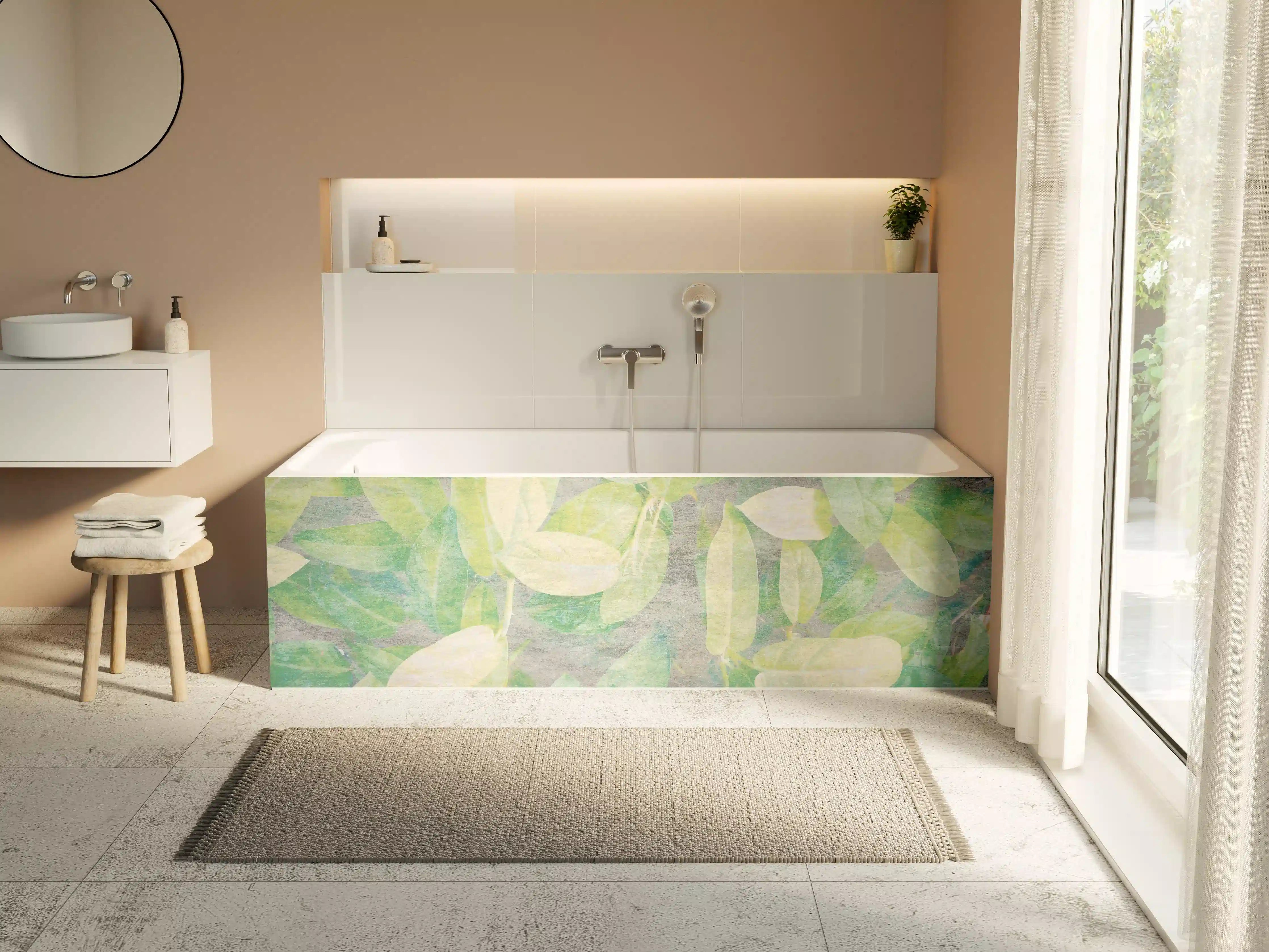 Badewannen-Rückwand - Florale Wand - Gräulich