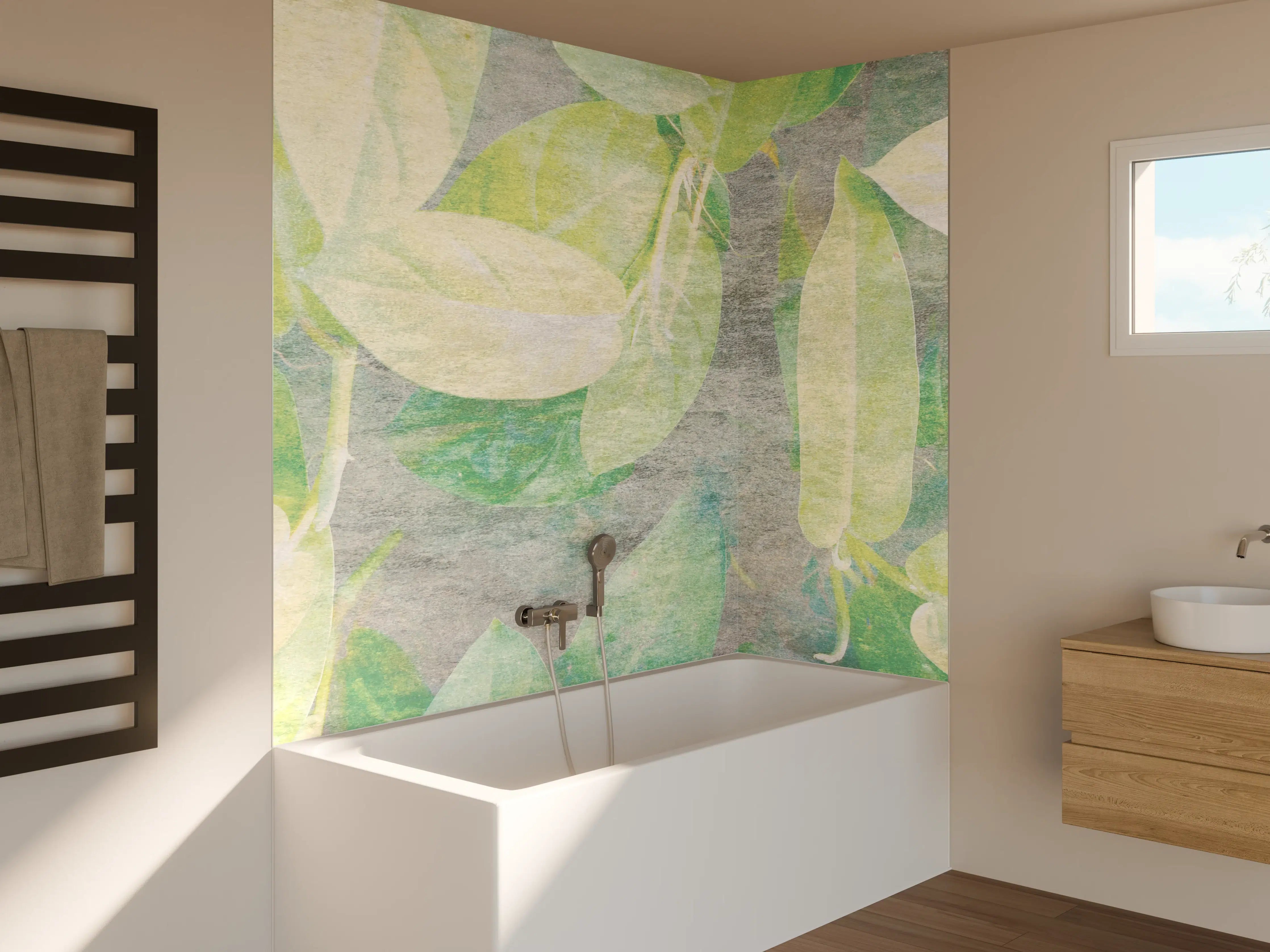 Badewannen-Rückwand - Florale Wand - Gräulich