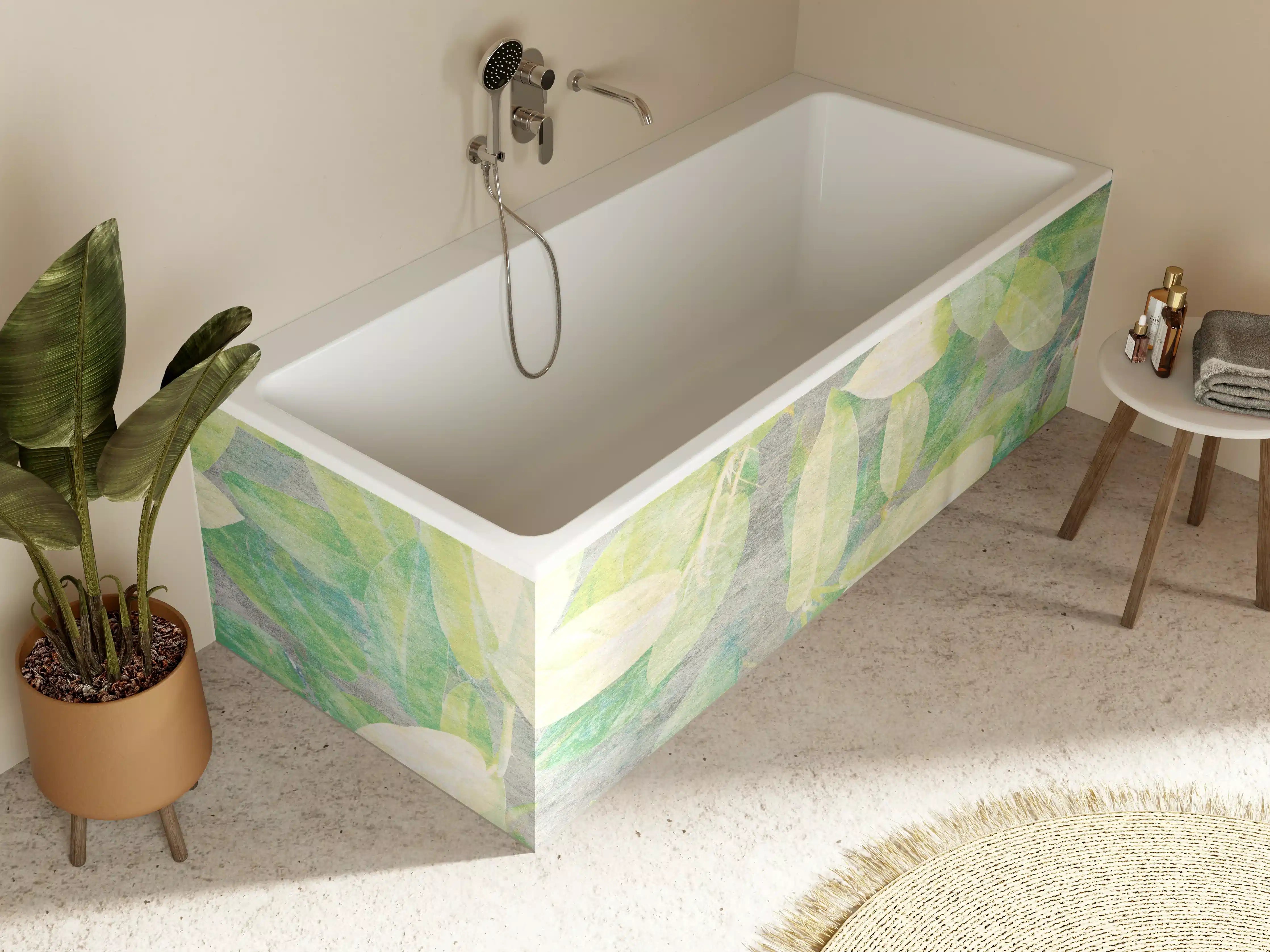 Badewannen-Rückwand - Florale Wand - Gräulich