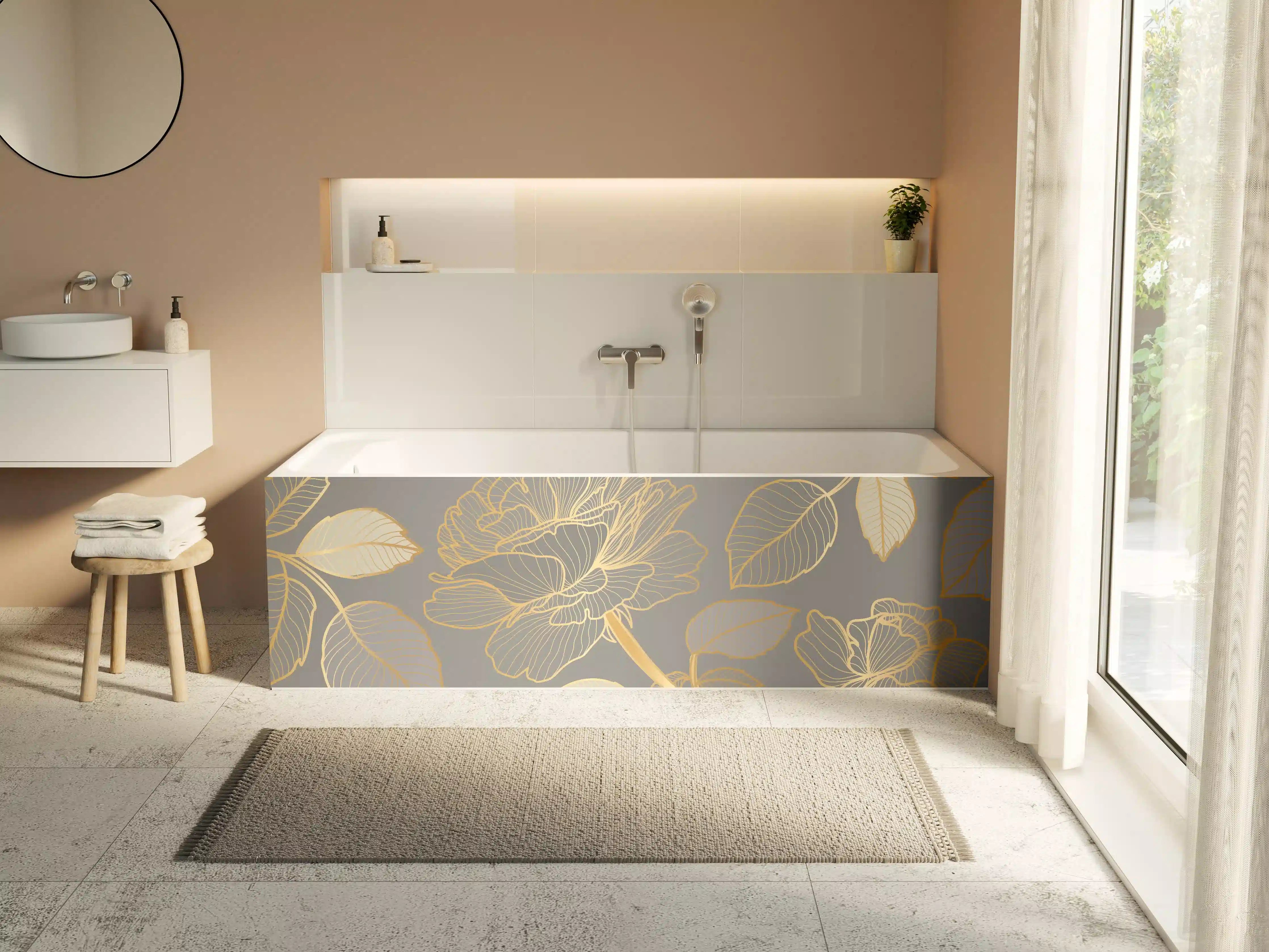 Badewannen-Rückwand - Florales Gold-Muster Design