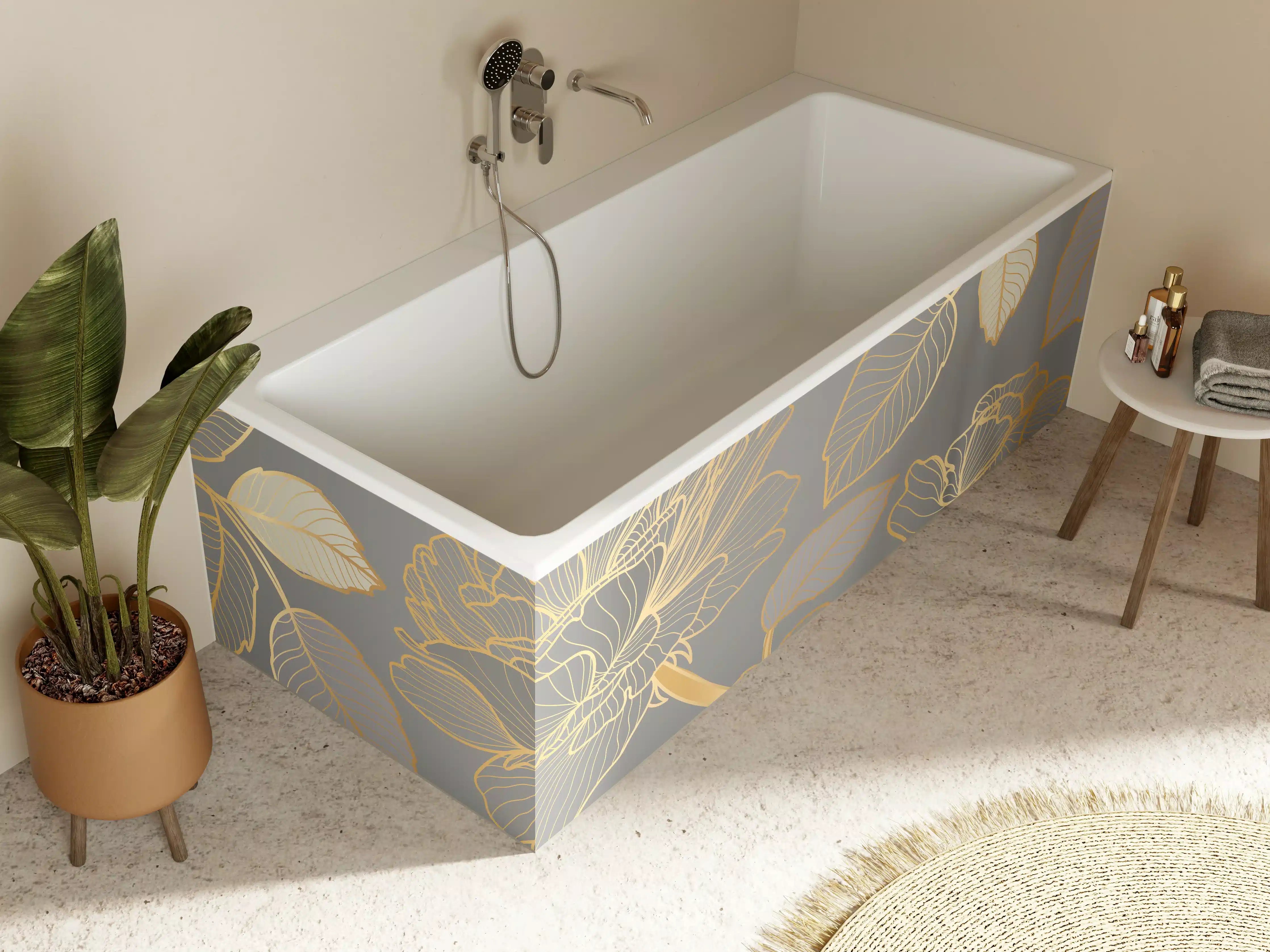 Badewannen-Rückwand - Florales Gold-Muster Design