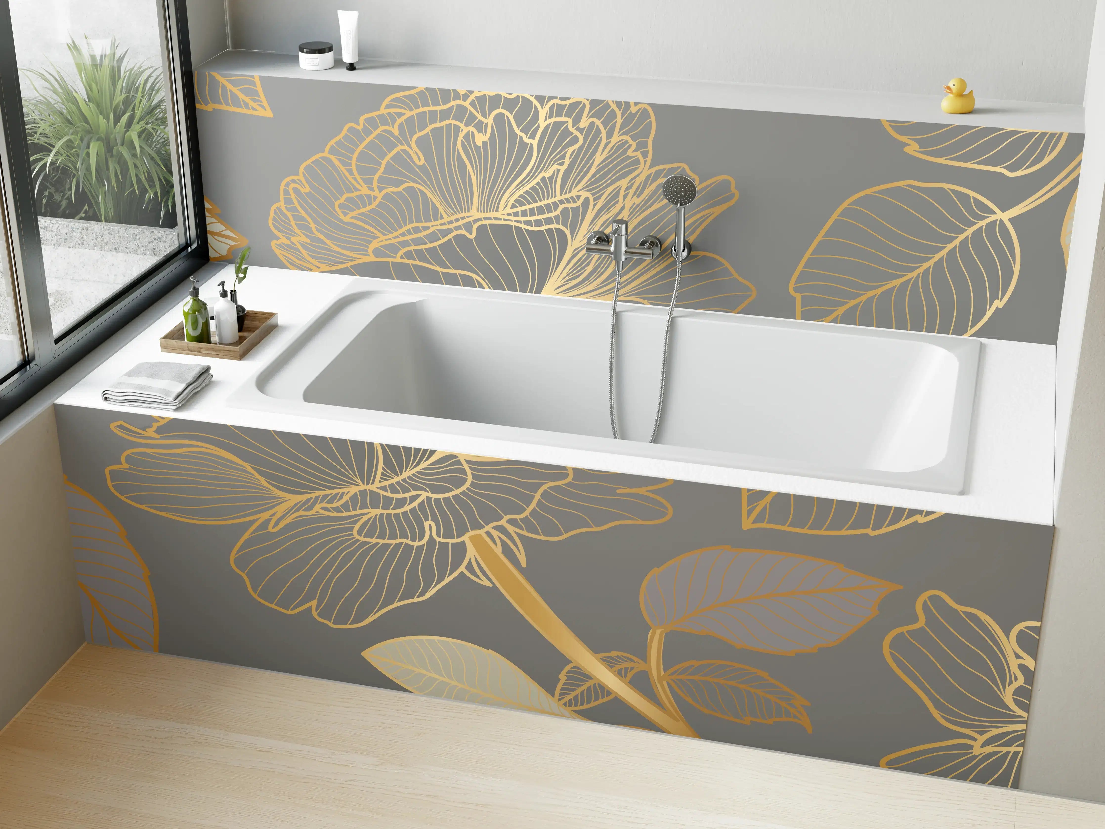 Badewannen-Rückwand - Florales Gold-Muster Design