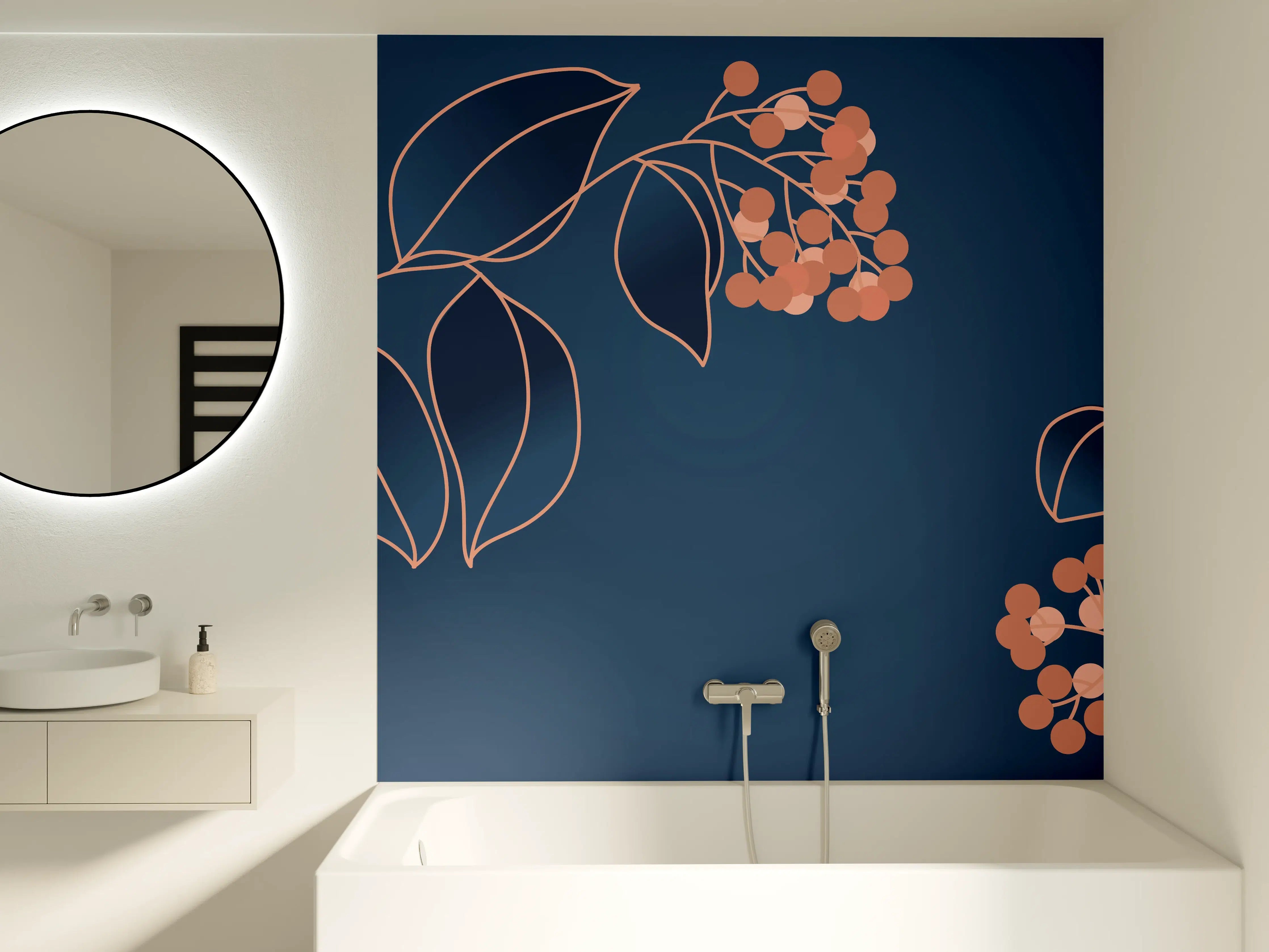 Badewannen-Rückwand - Florales Muster Navy-Orange