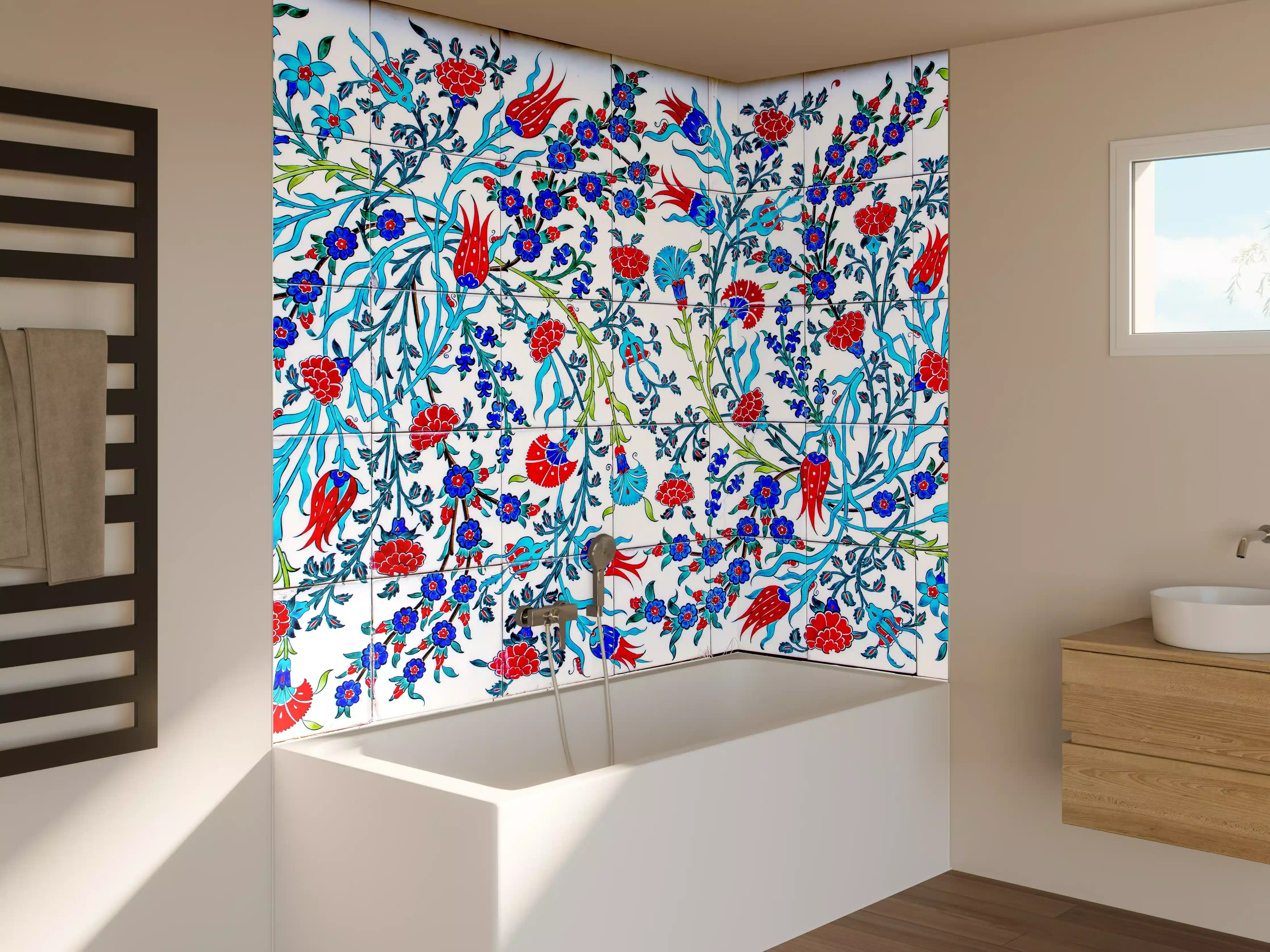 Badewannen-Rückwand - Florales Muster Türkische Wandfliese