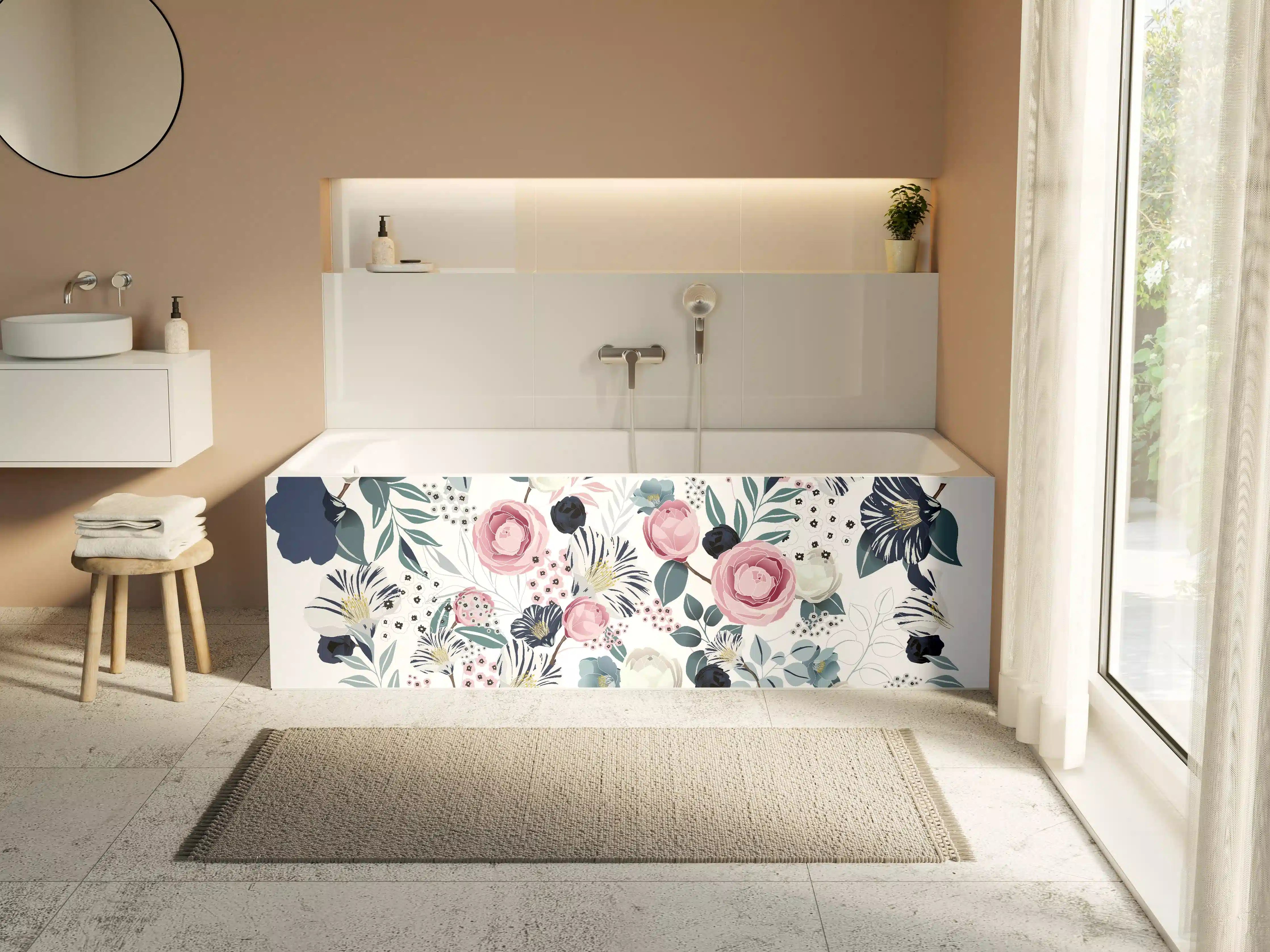 Badewannen-Rückwand - Florales Muster in Pastellfarben