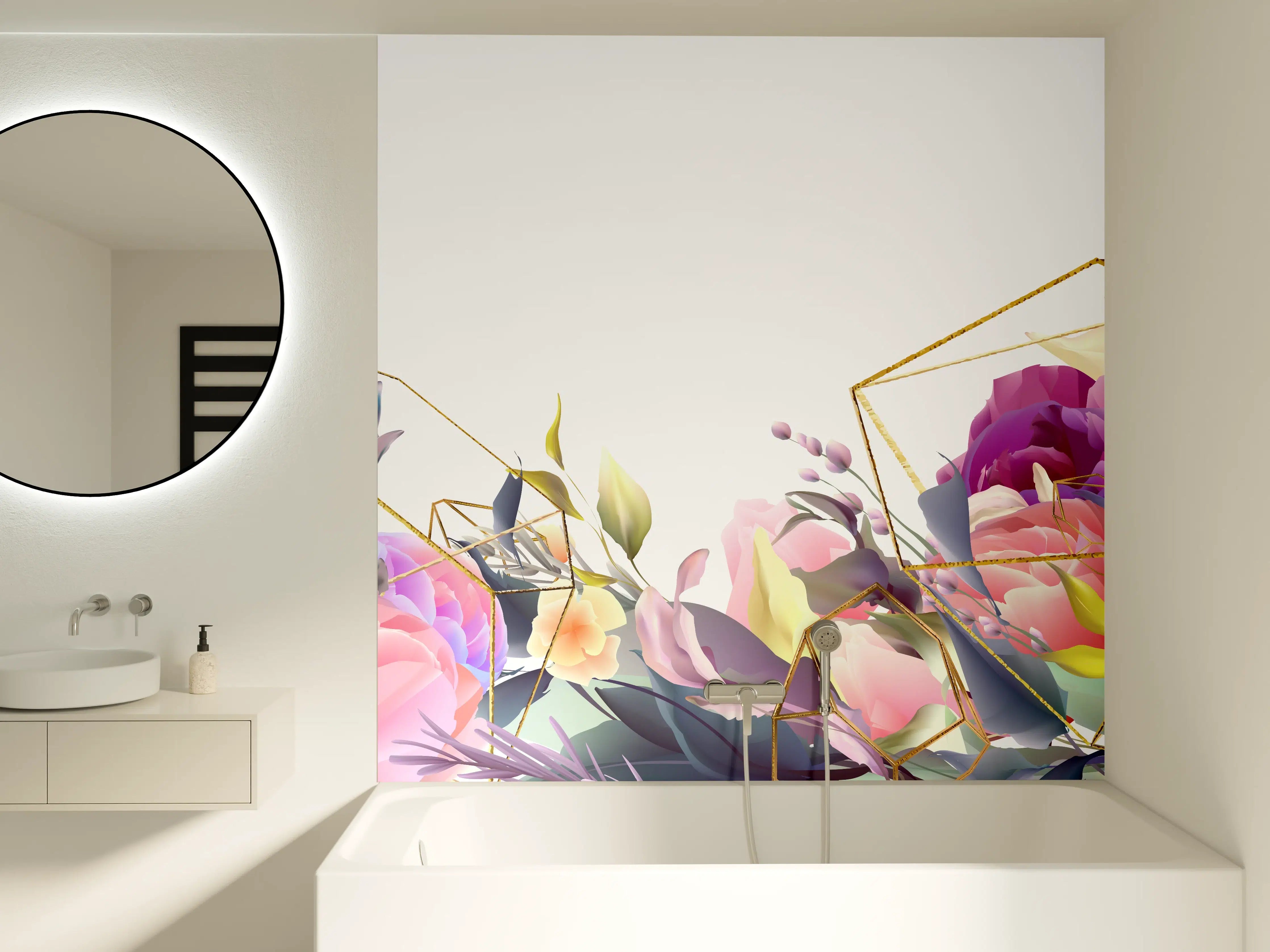 Badewannen-Rückwand - Florales Muster mit Goldakzenten