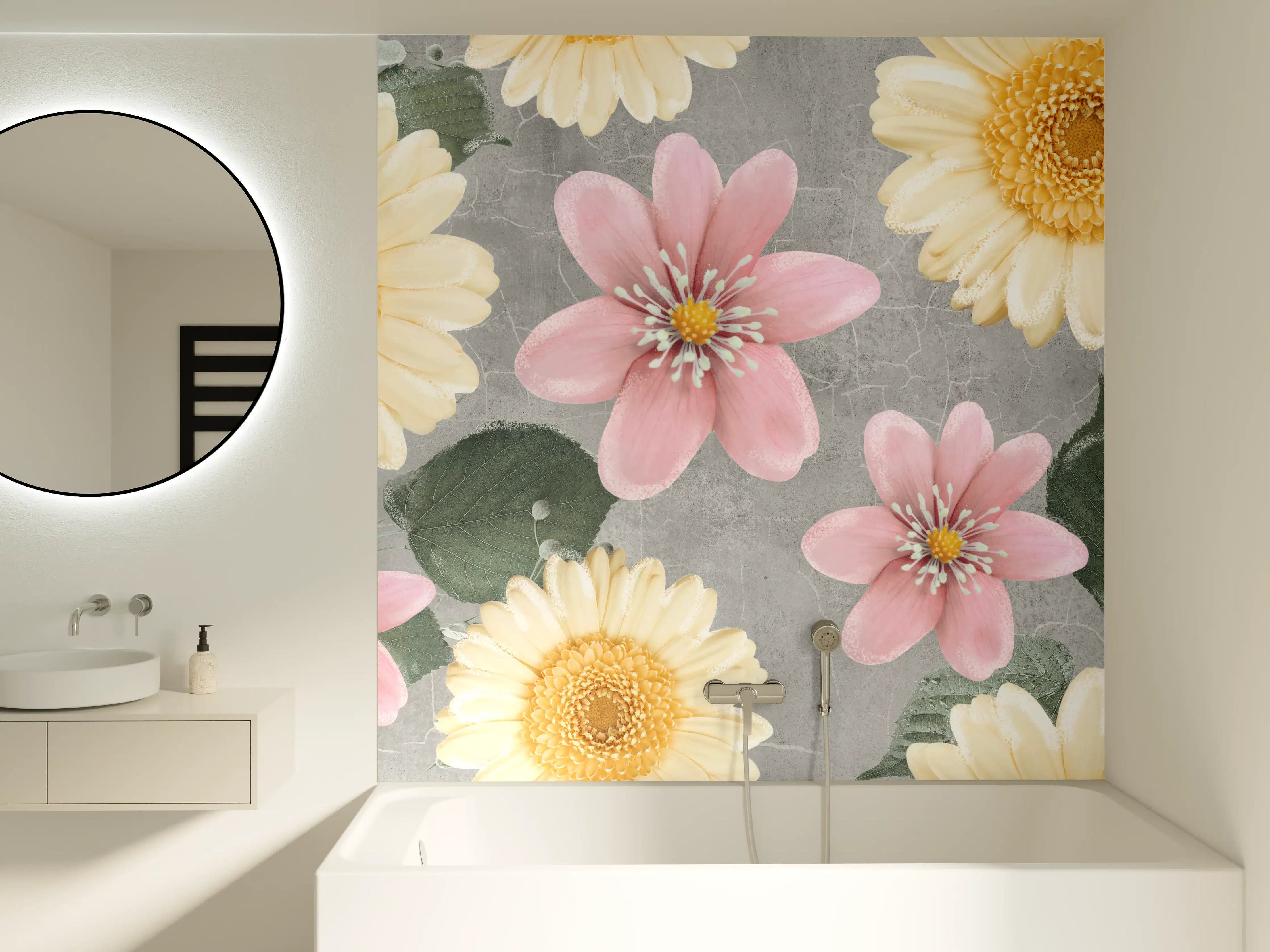 Badewannen-Rückwand - Florales Wandmuster - Zeichnung