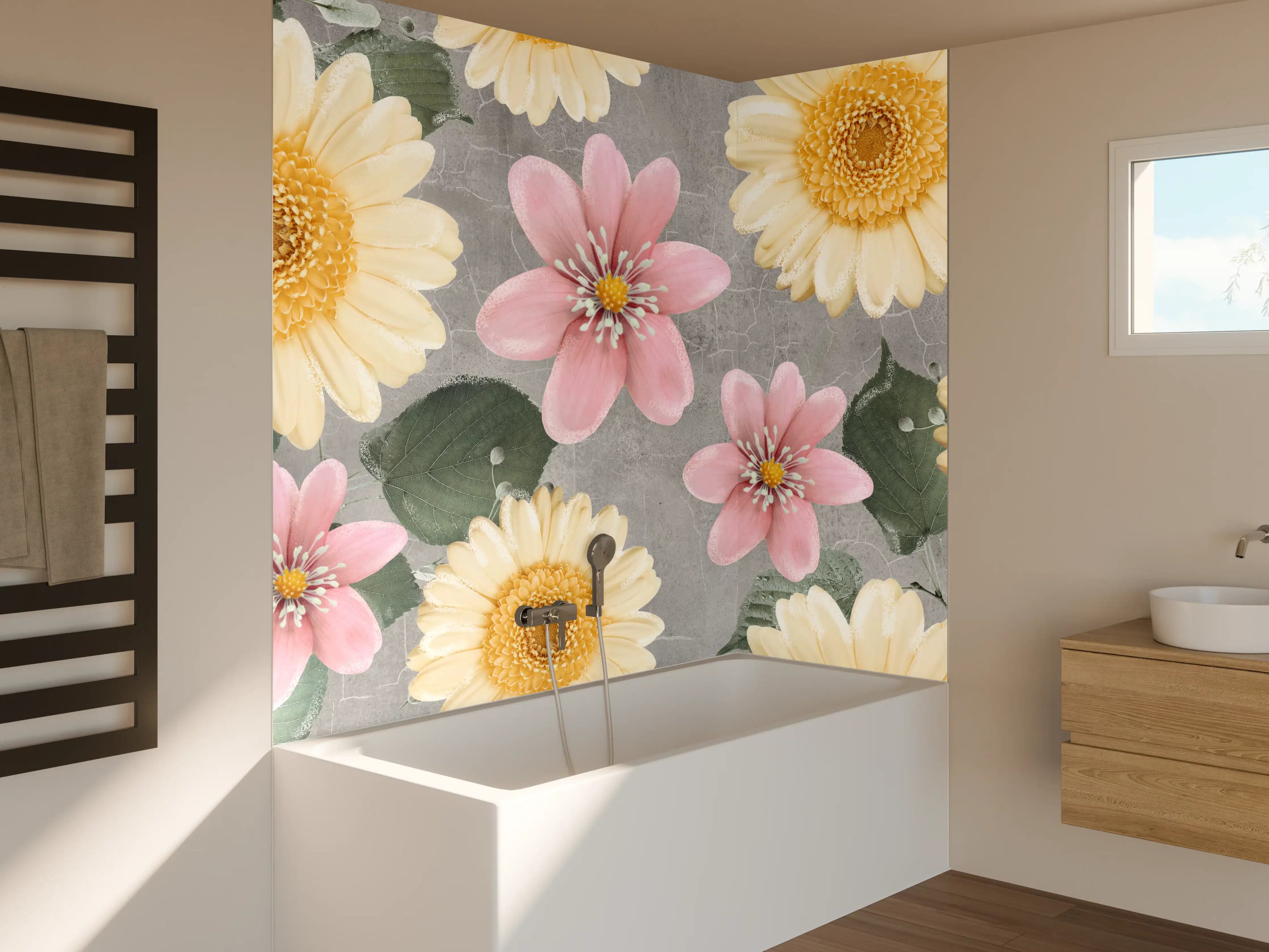 Badewannen-Rückwand - Florales Wandmuster - Zeichnung