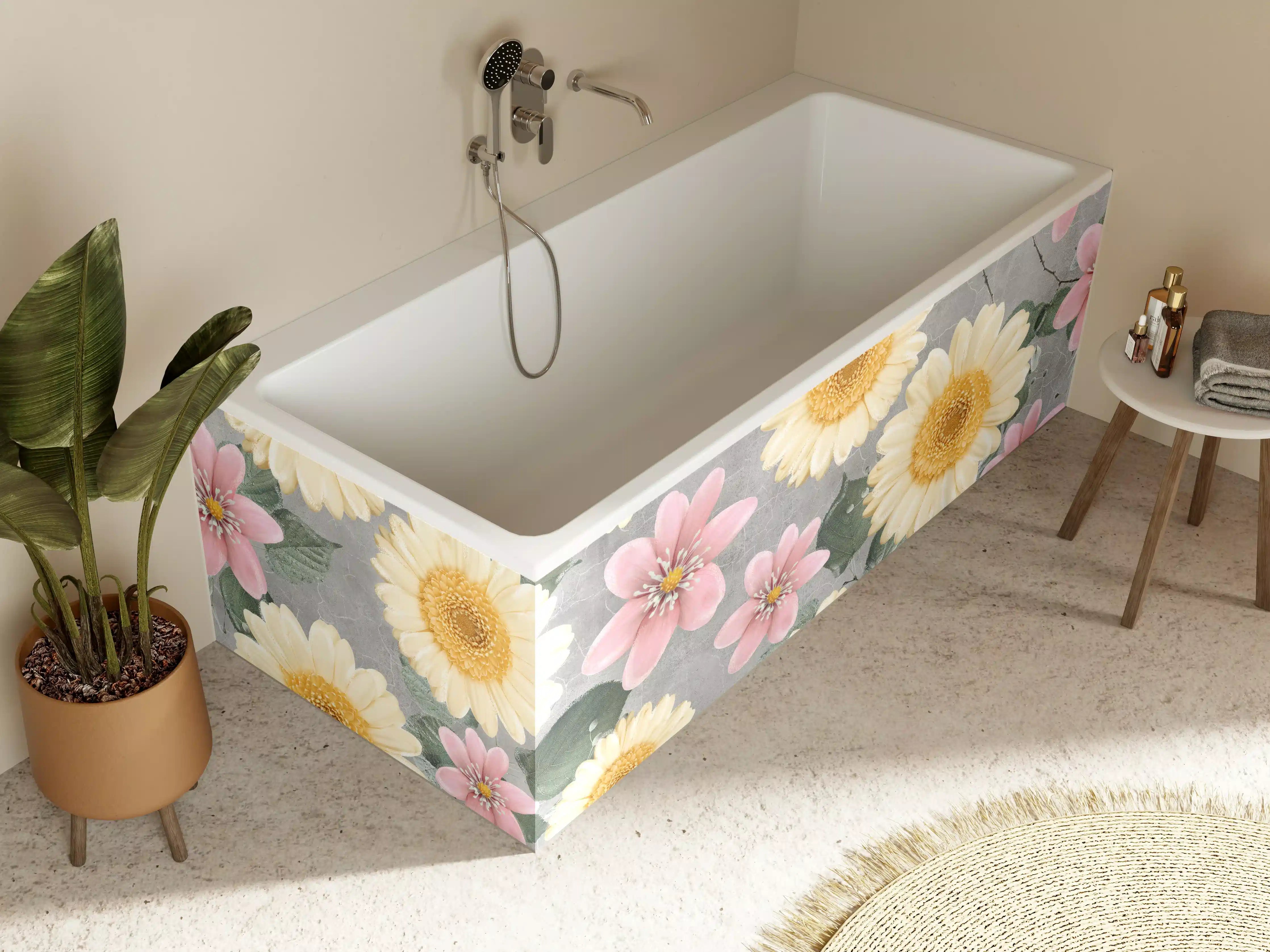 Badewannen-Rückwand - Florales Wandmuster - Zeichnung