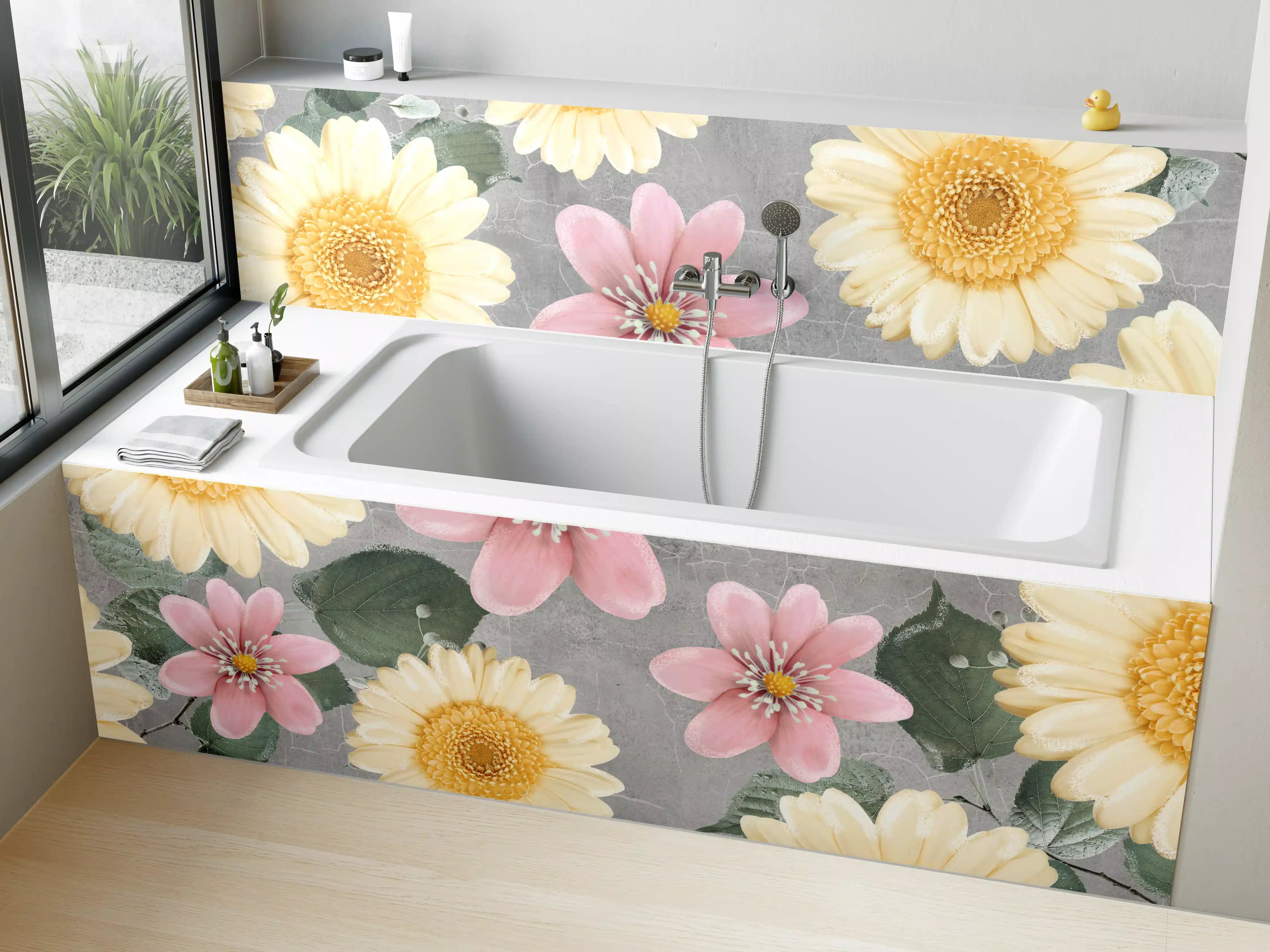 Badewannen-Rückwand - Florales Wandmuster - Zeichnung