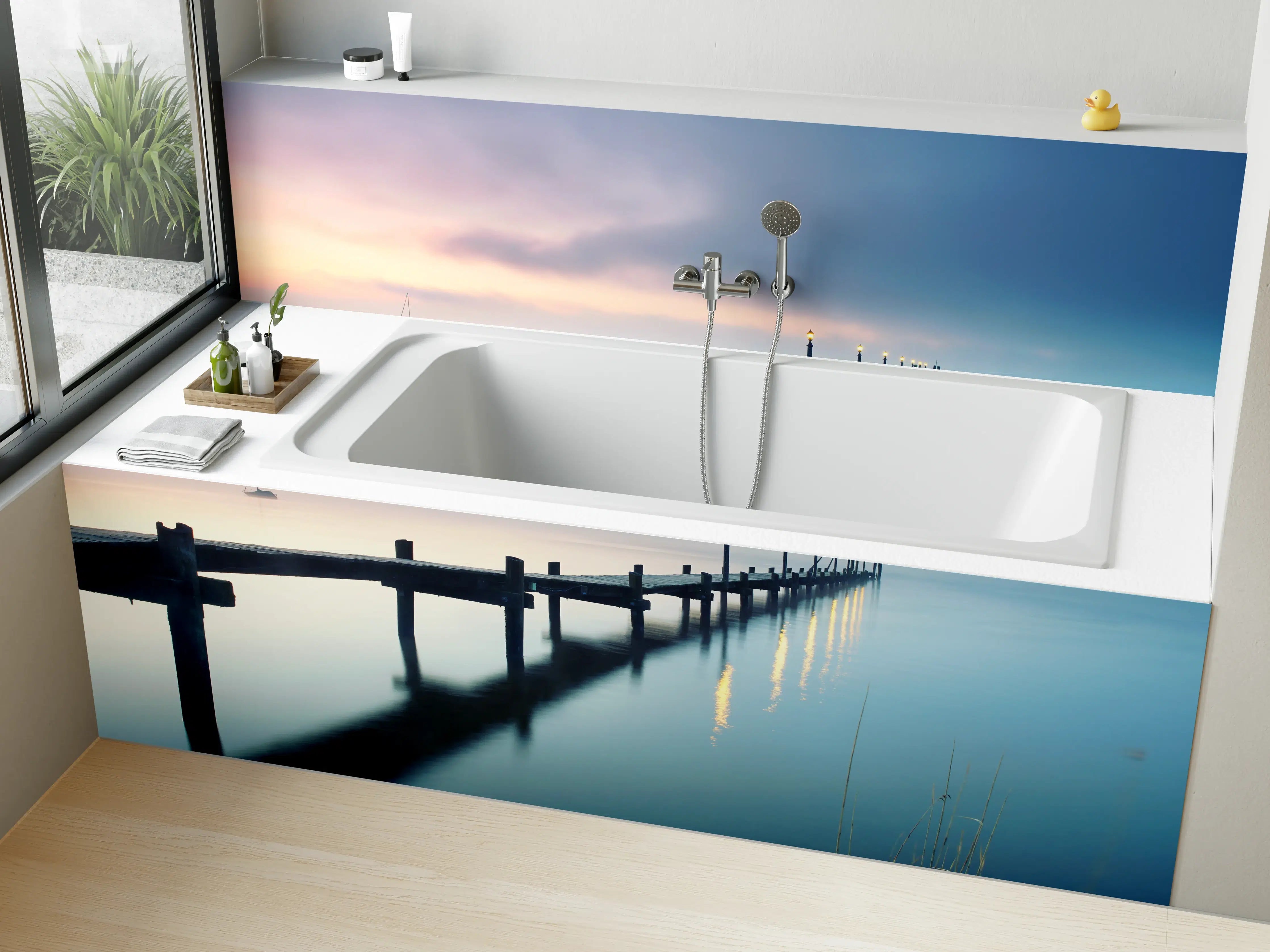 Badewannen-Rückwand - Friedlicher Meer Steg am Morgen