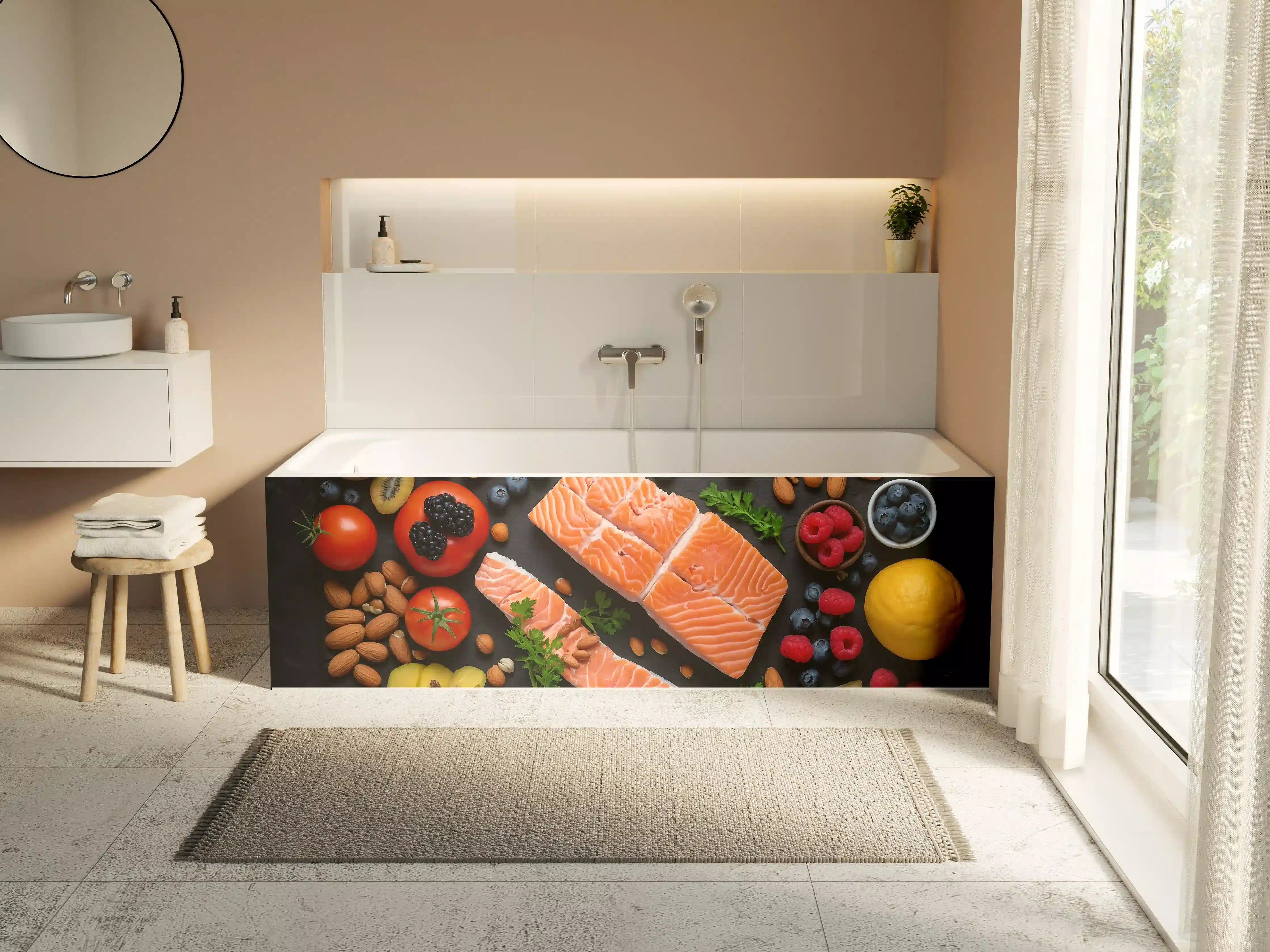 Badewannen-Rückwand - Frischer Lachs mit Beeren