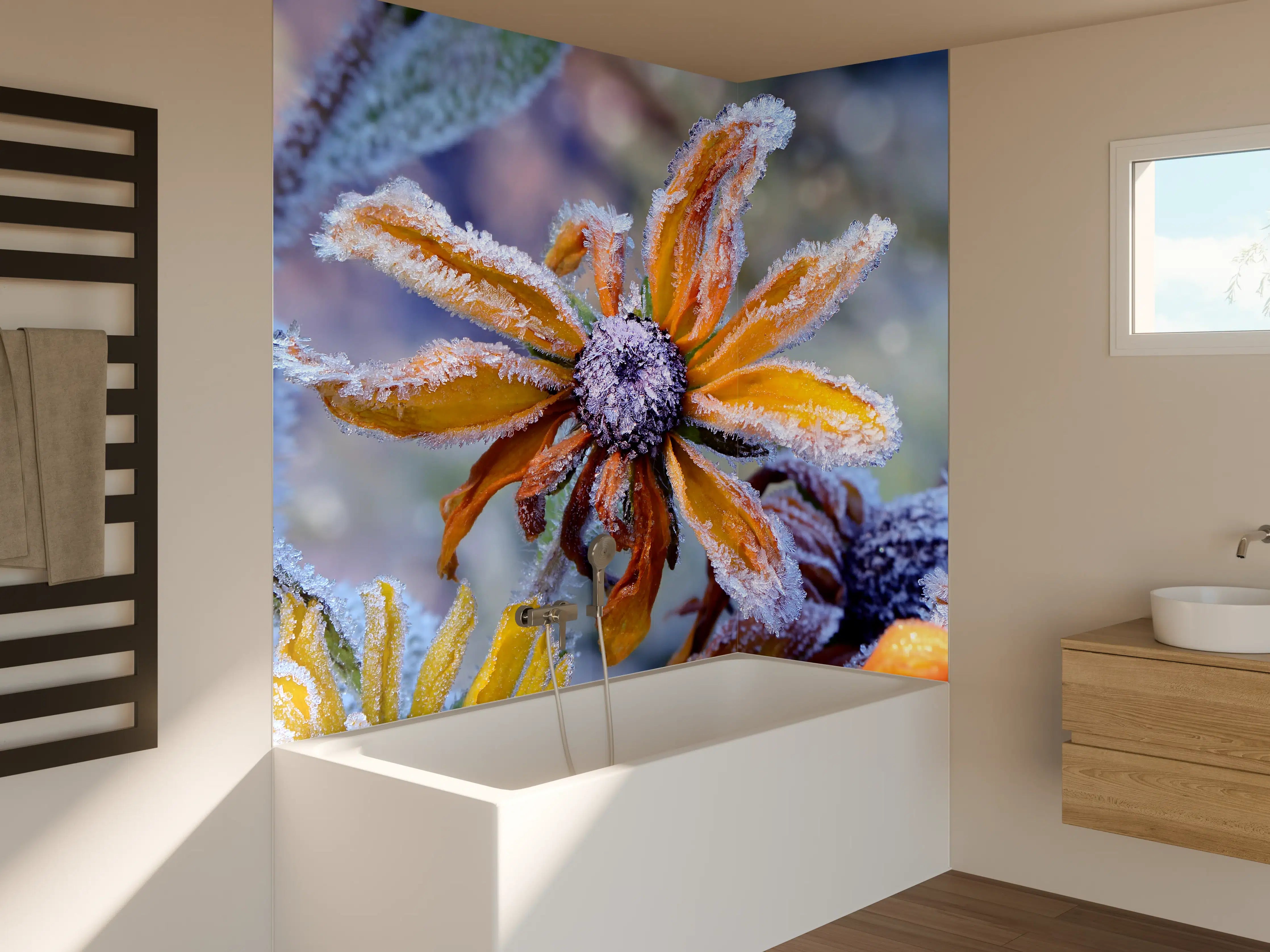 Badewannen-Rückwand - Frostige Blumen im Morgengrauen