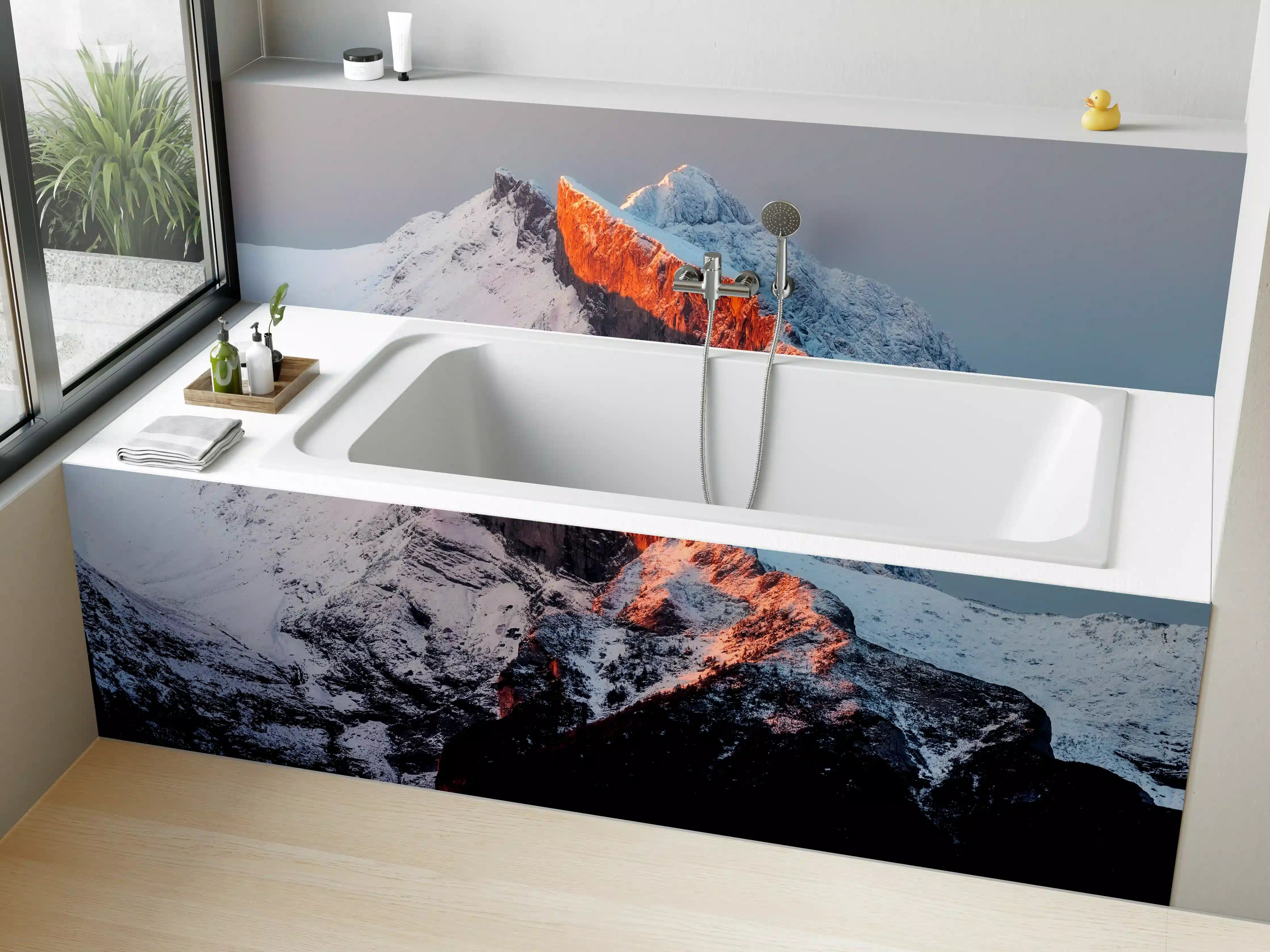 Badewannen-Rückwand - Frostiges Bergpanorama bei Sonnenaufgang