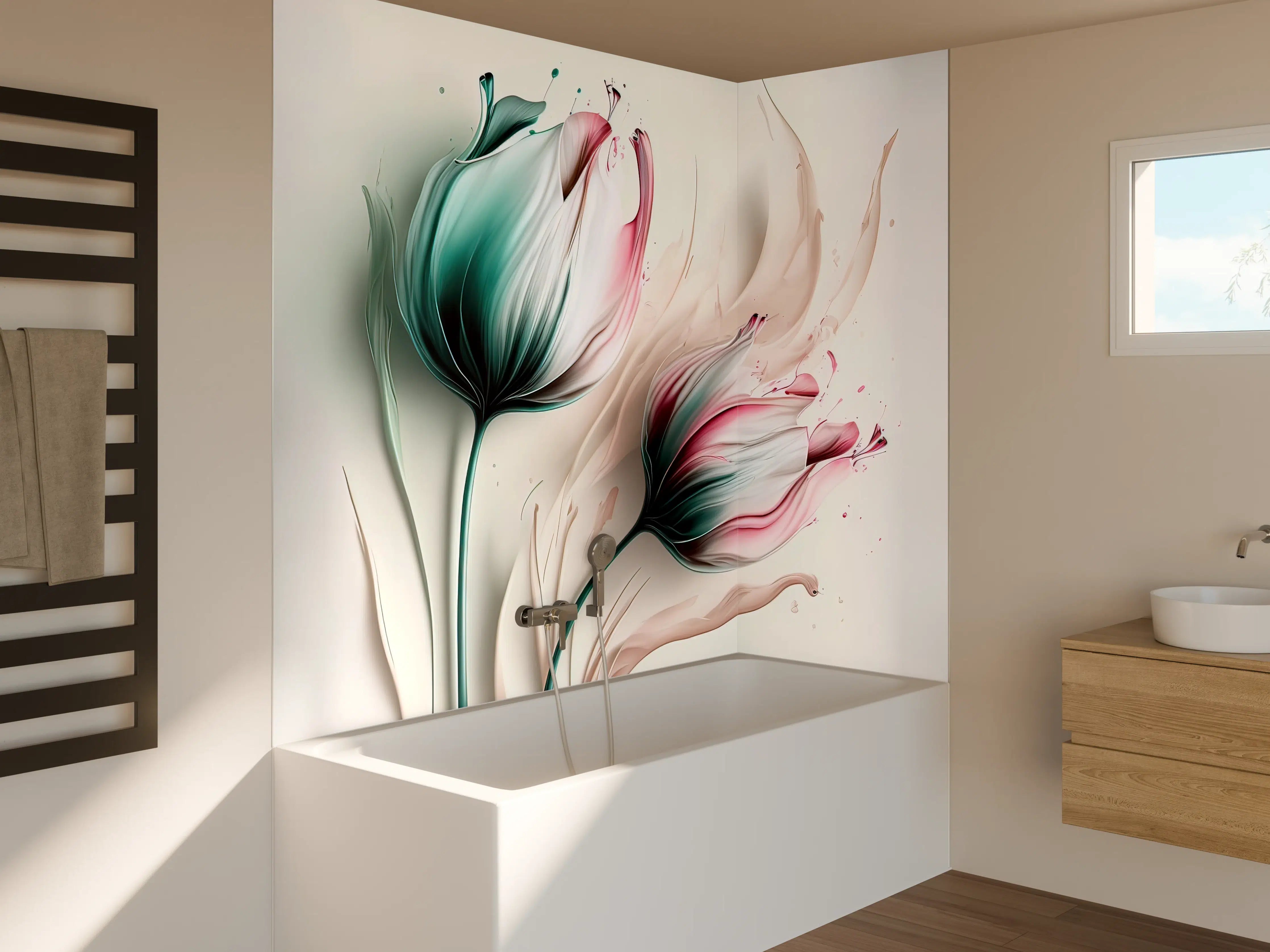 Badewannen-Rückwand - Frühlings-Tulpen in Fluid Art