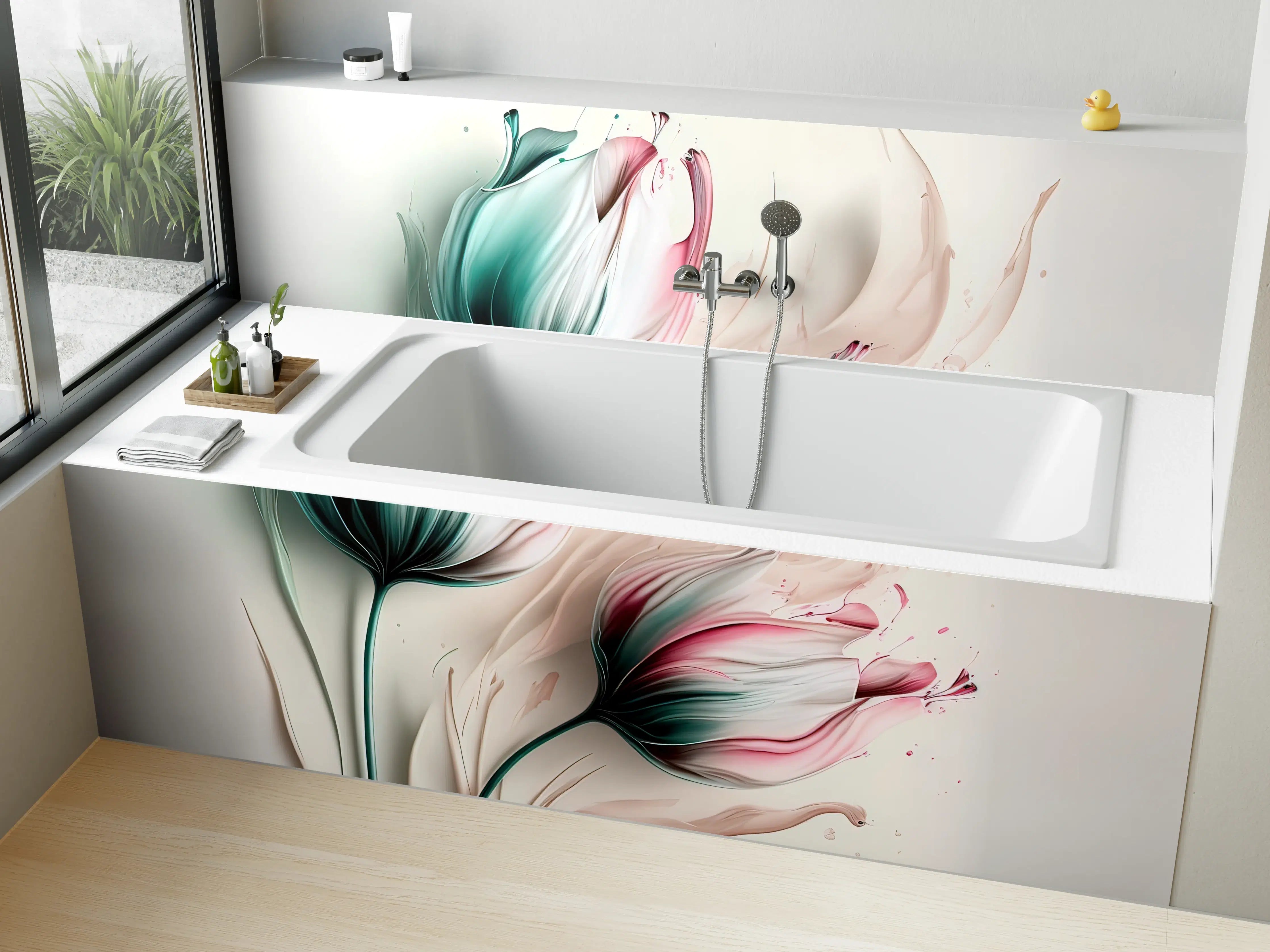 Badewannen-Rückwand - Frühlings-Tulpen in Fluid Art