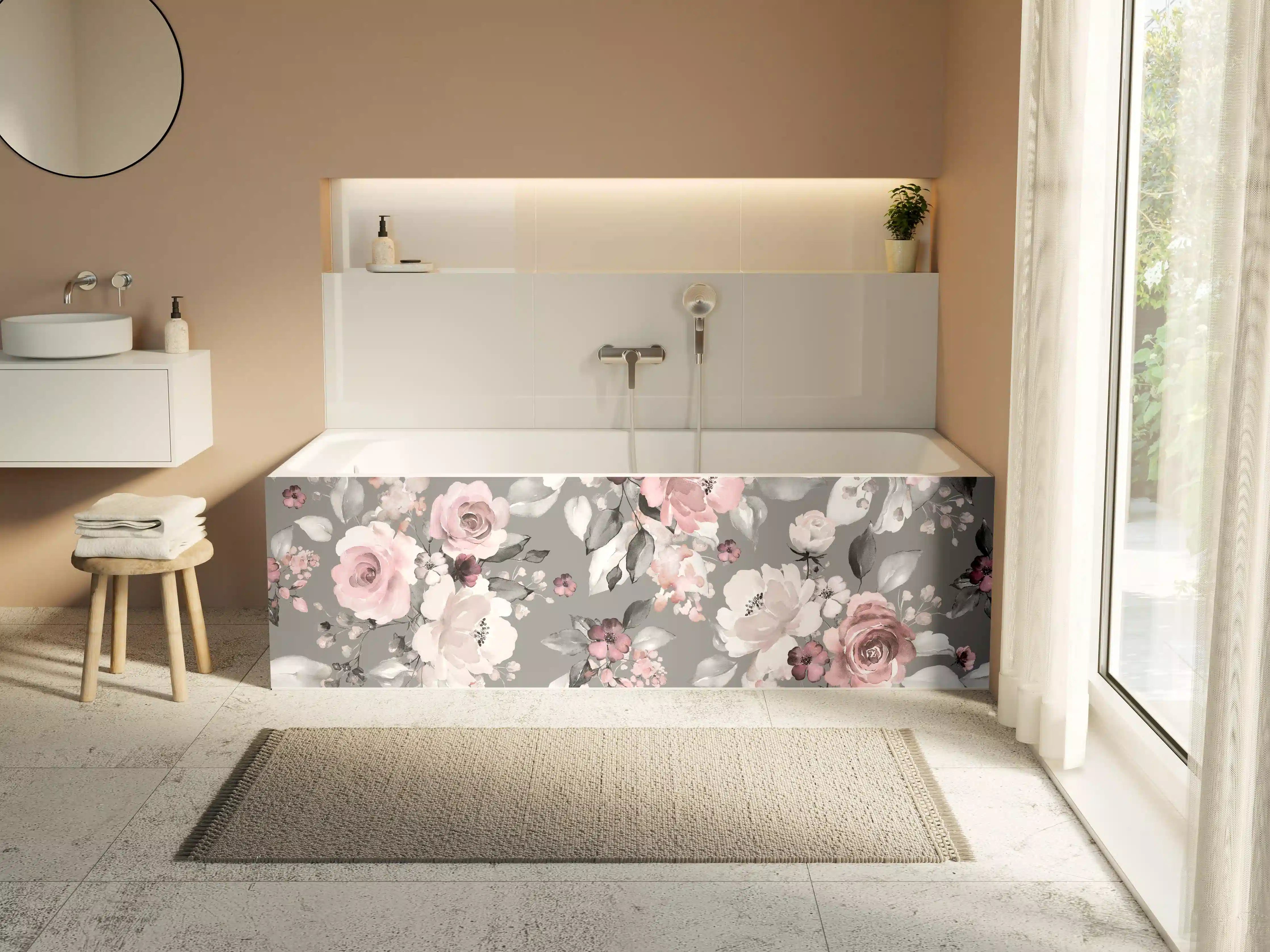 Badewannen-Rückwand - Frühlingsblumen im Tapeten-Stil