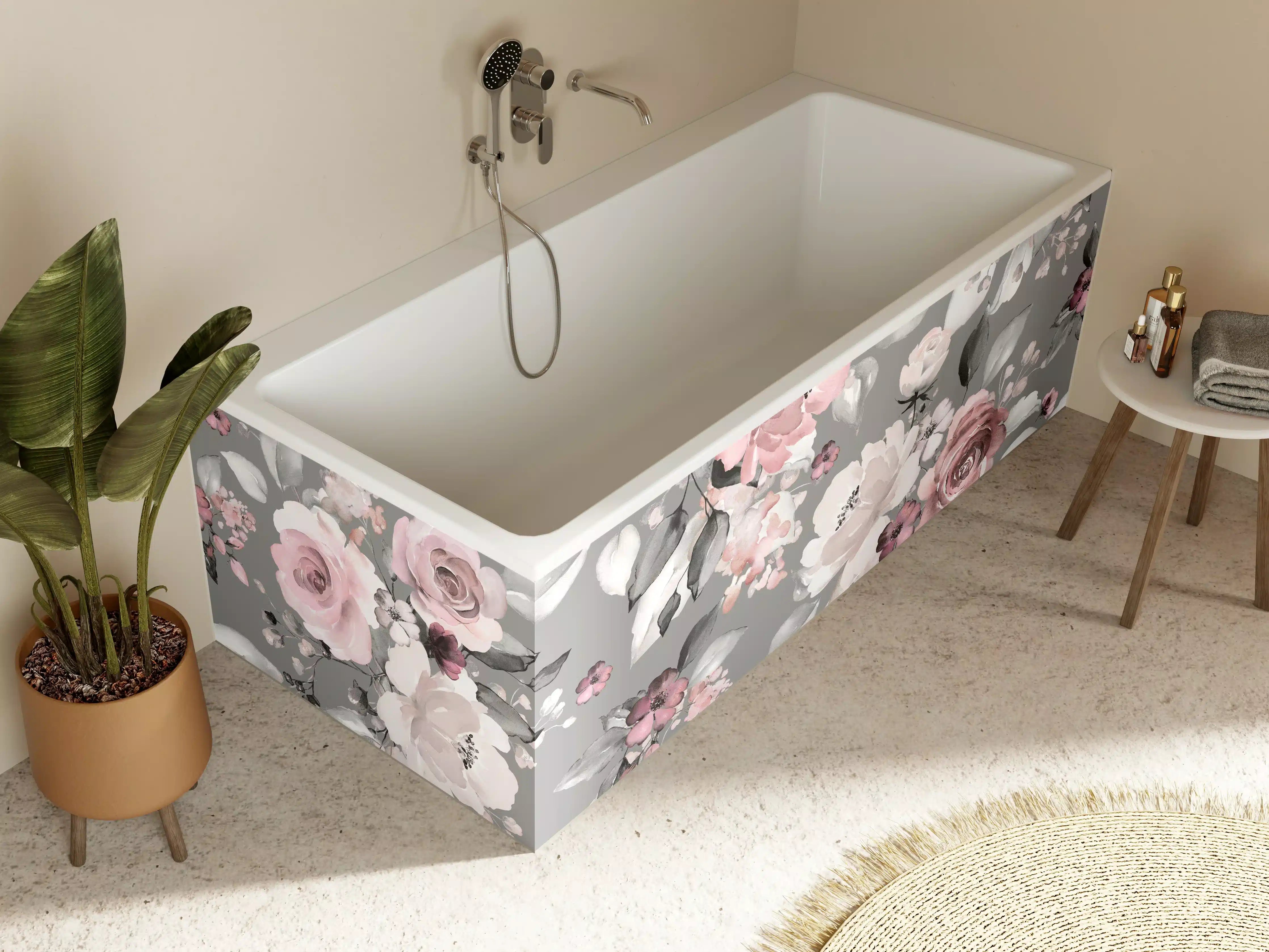 Badewannen-Rückwand - Frühlingsblumen im Tapeten-Stil