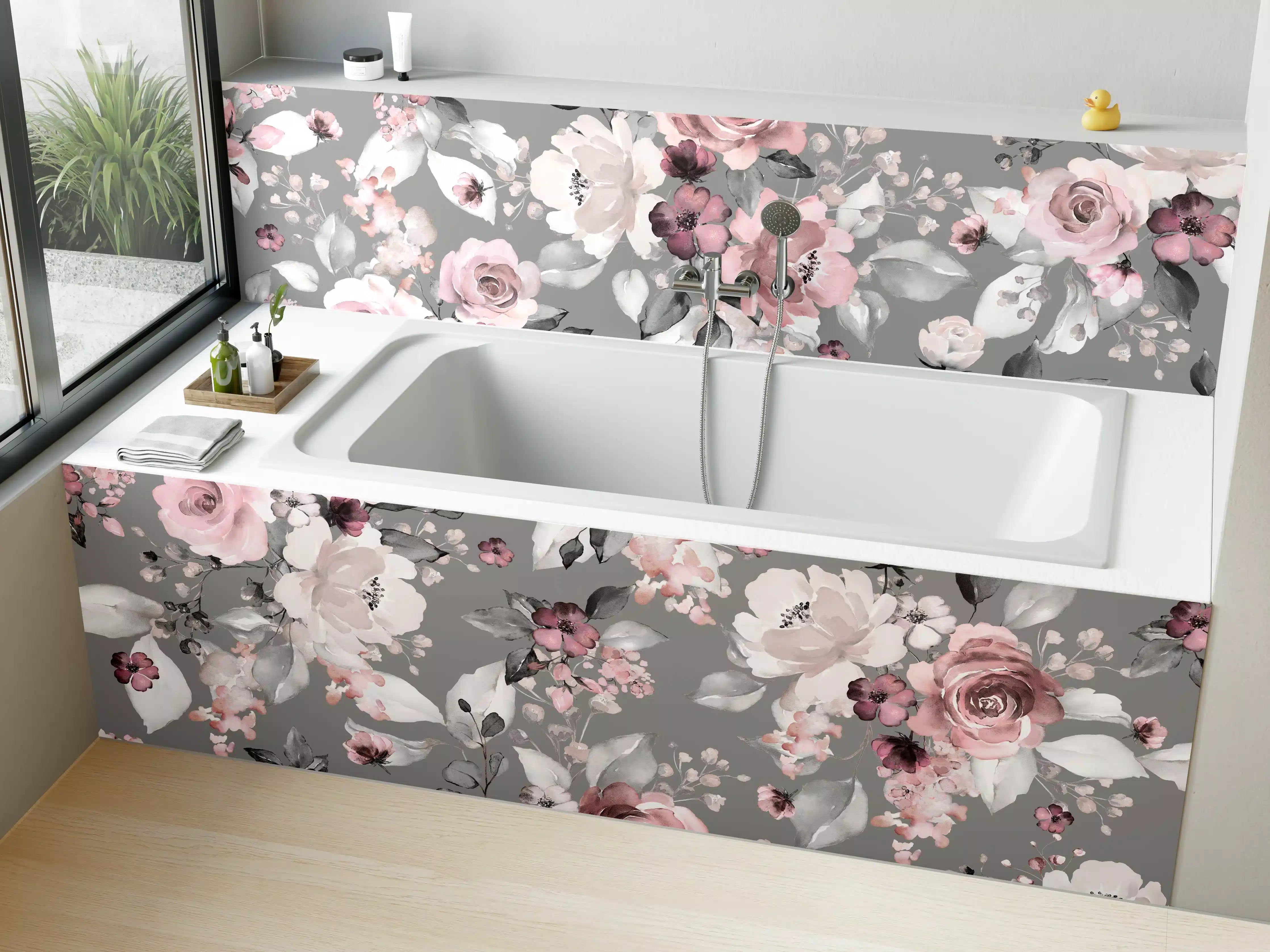Badewannen-Rückwand - Frühlingsblumen im Tapeten-Stil