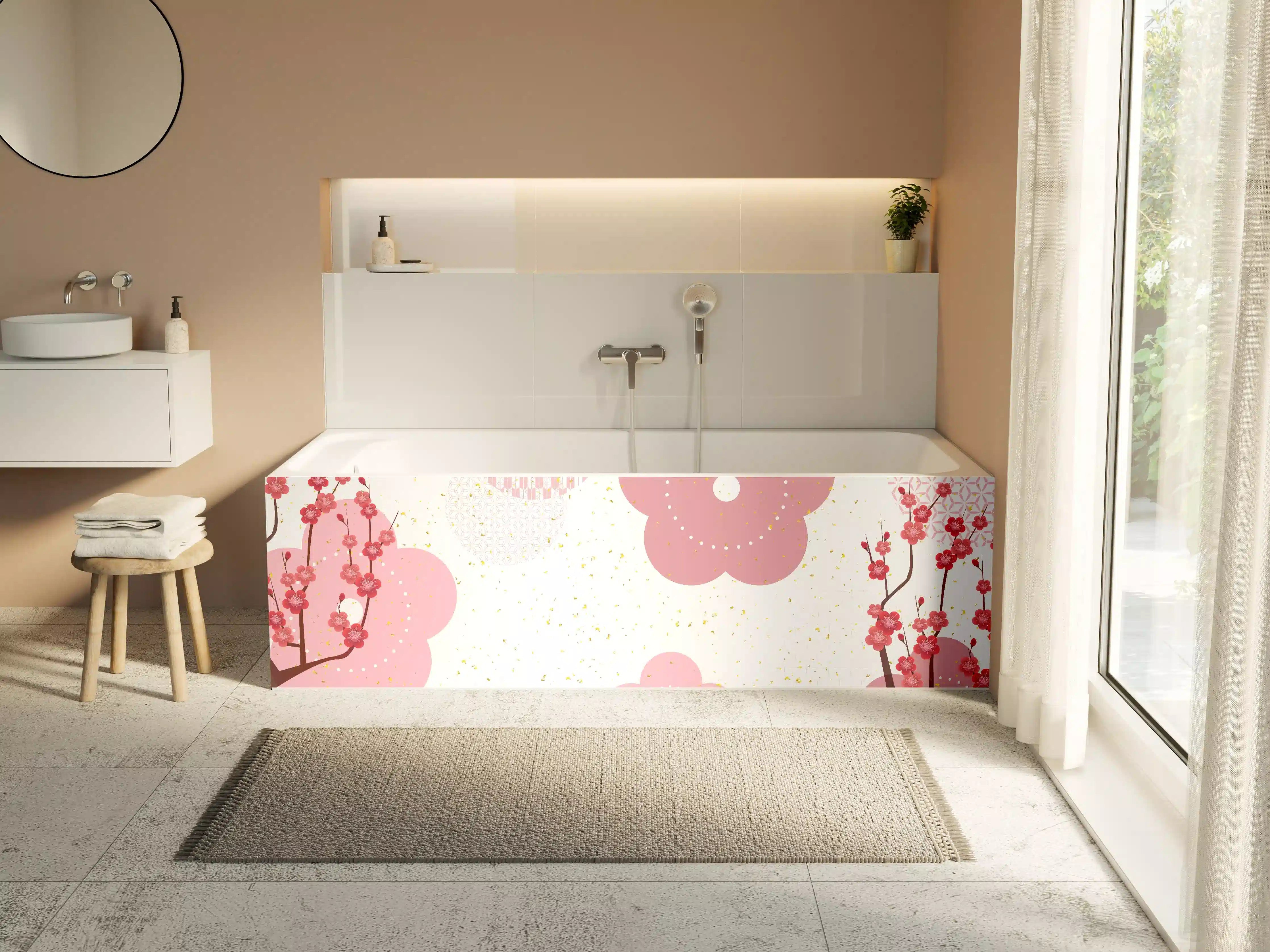 Badewannen-Rückwand - Frühlingshaftes Kirschblüten-Design
