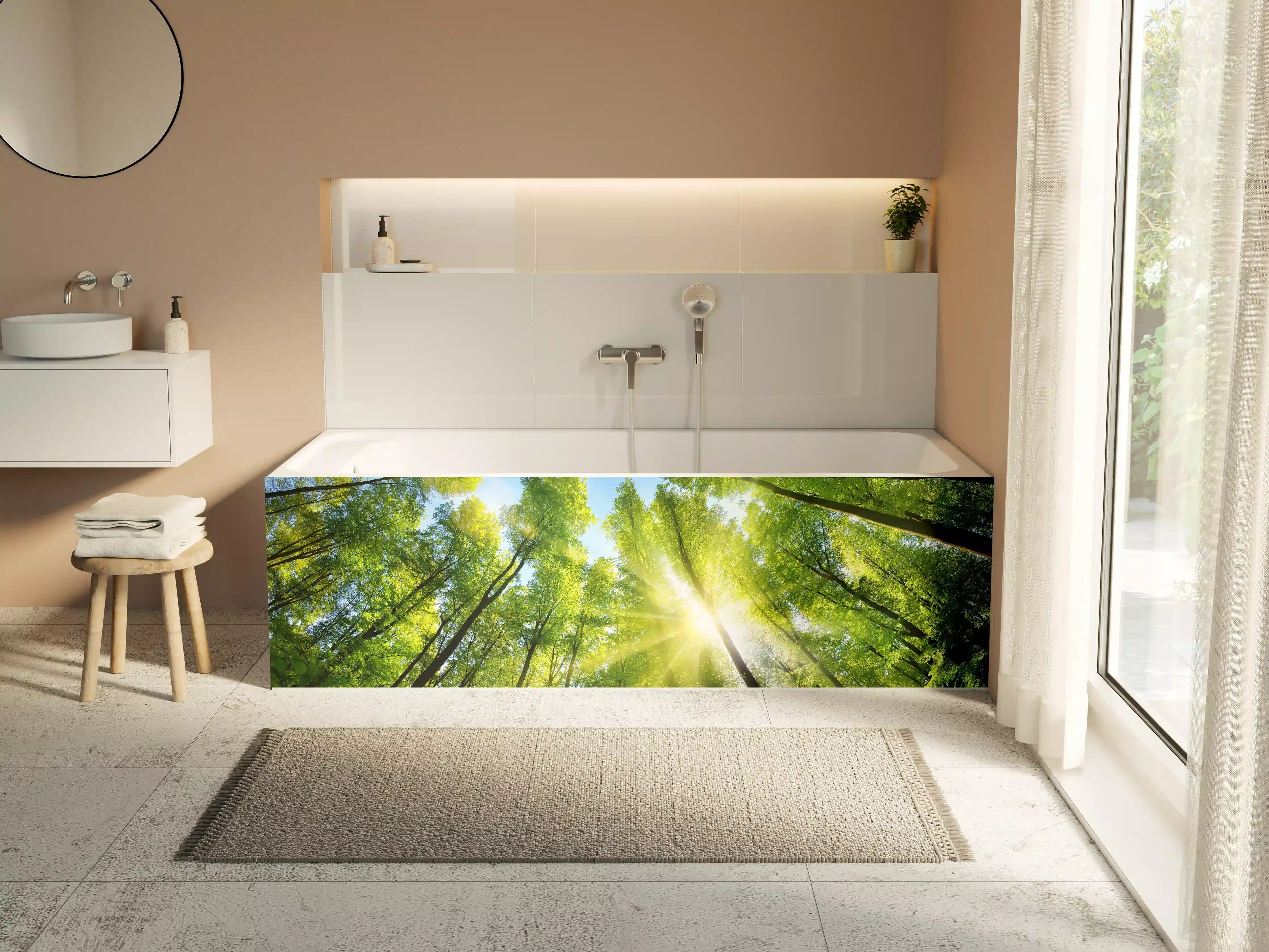 Badewannen-Rückwand - Frühlingswälder mit Sonnenlicht
