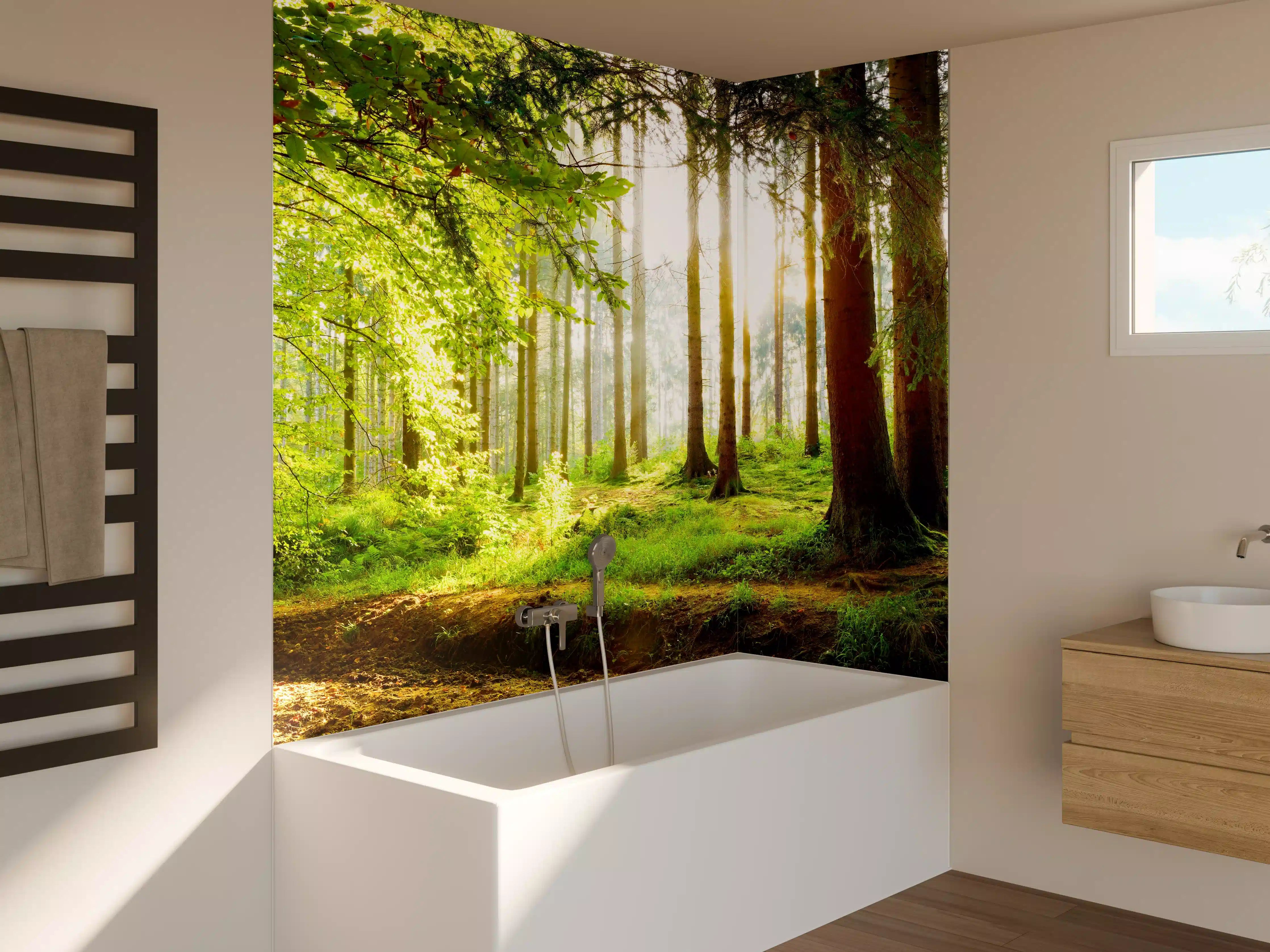 Badewannen-Rückwand - Frühlingswald mit Sonnenschein
