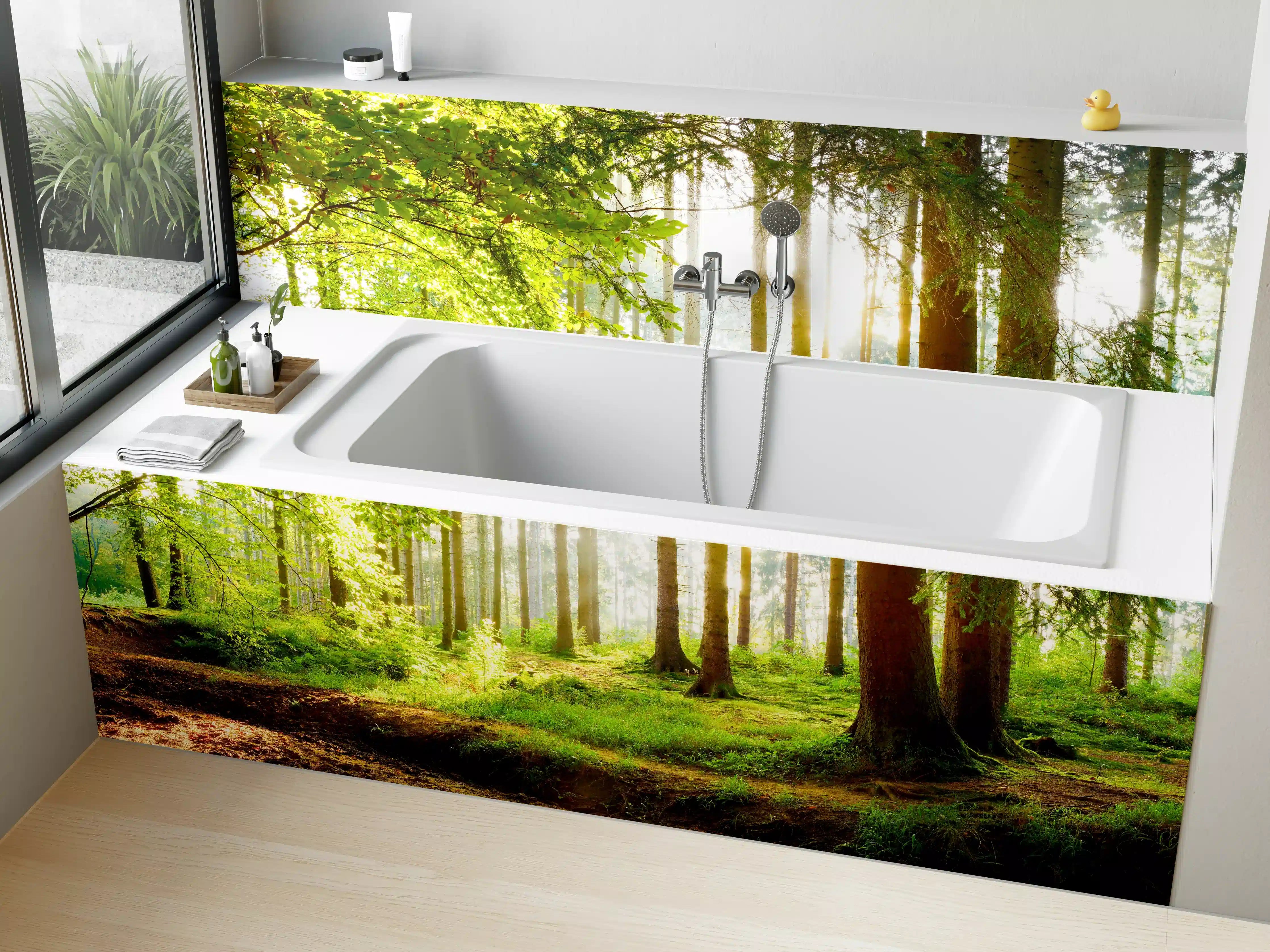 Badewannen-Rückwand - Frühlingswald mit Sonnenschein