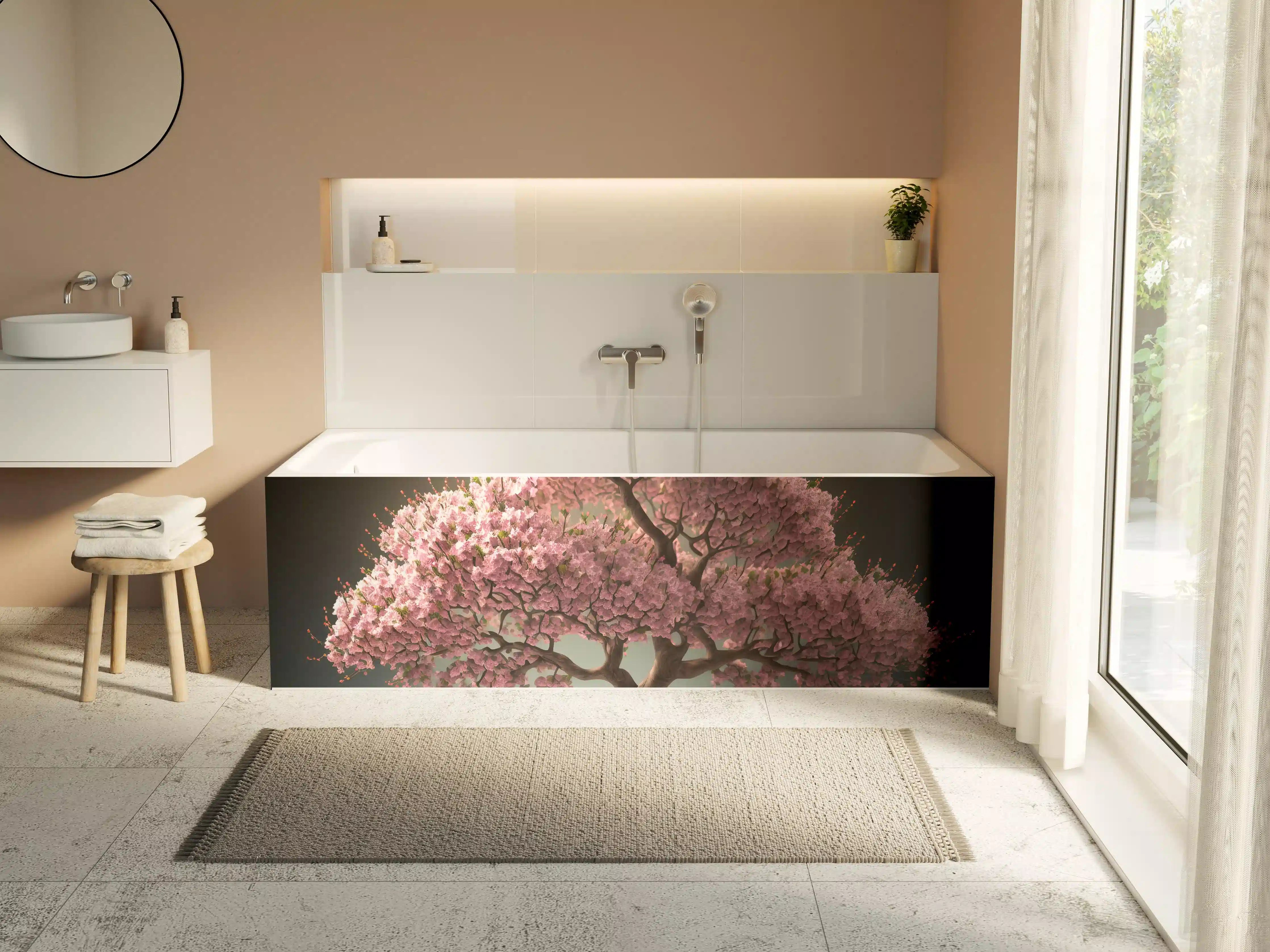 Badewannen-Rückwand - Frühlingszeit Kirschblüte Sakura Baum - KI generiert
