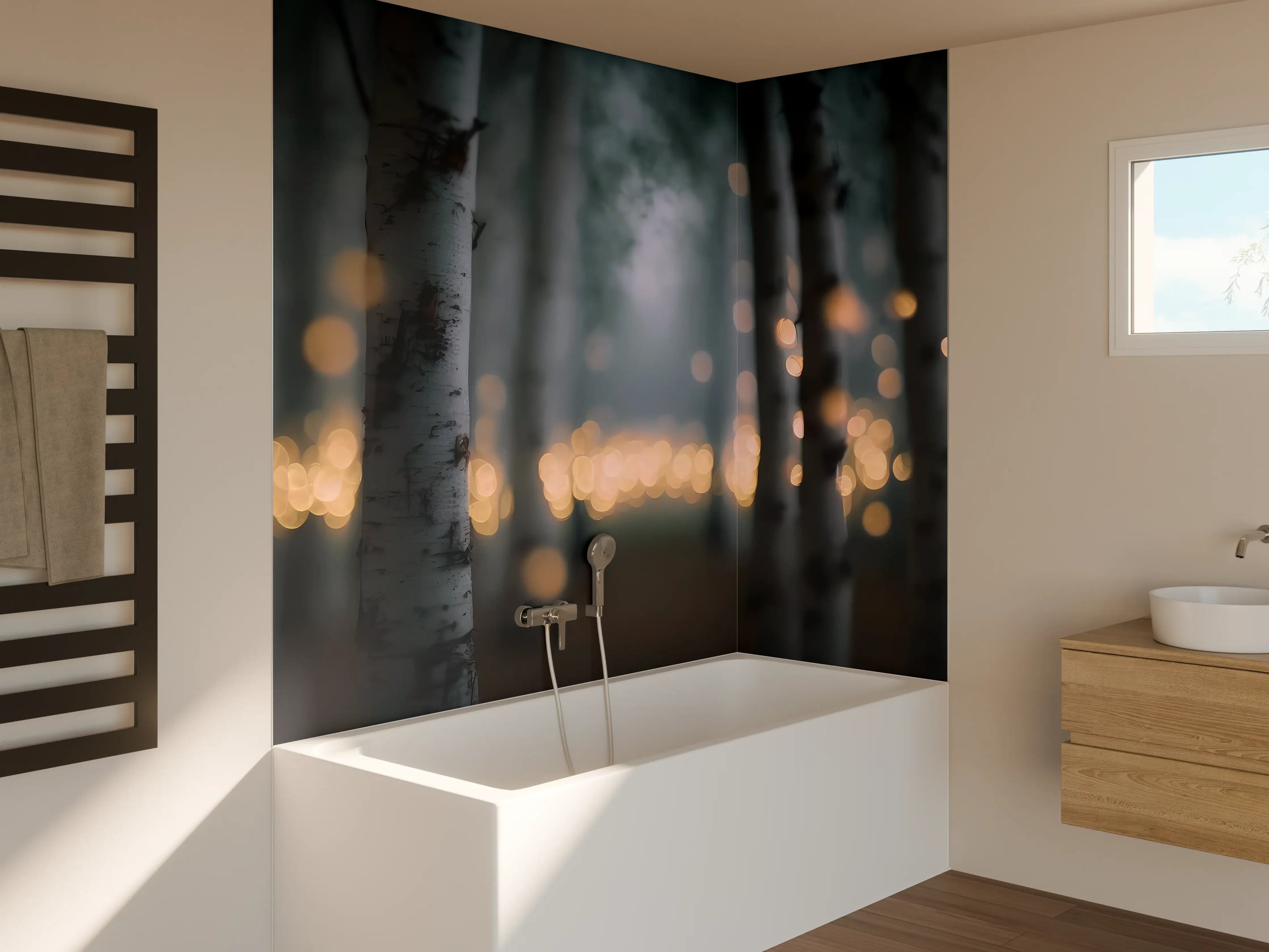 Badewannen-Rückwand - Funkelnder Birkenwald 