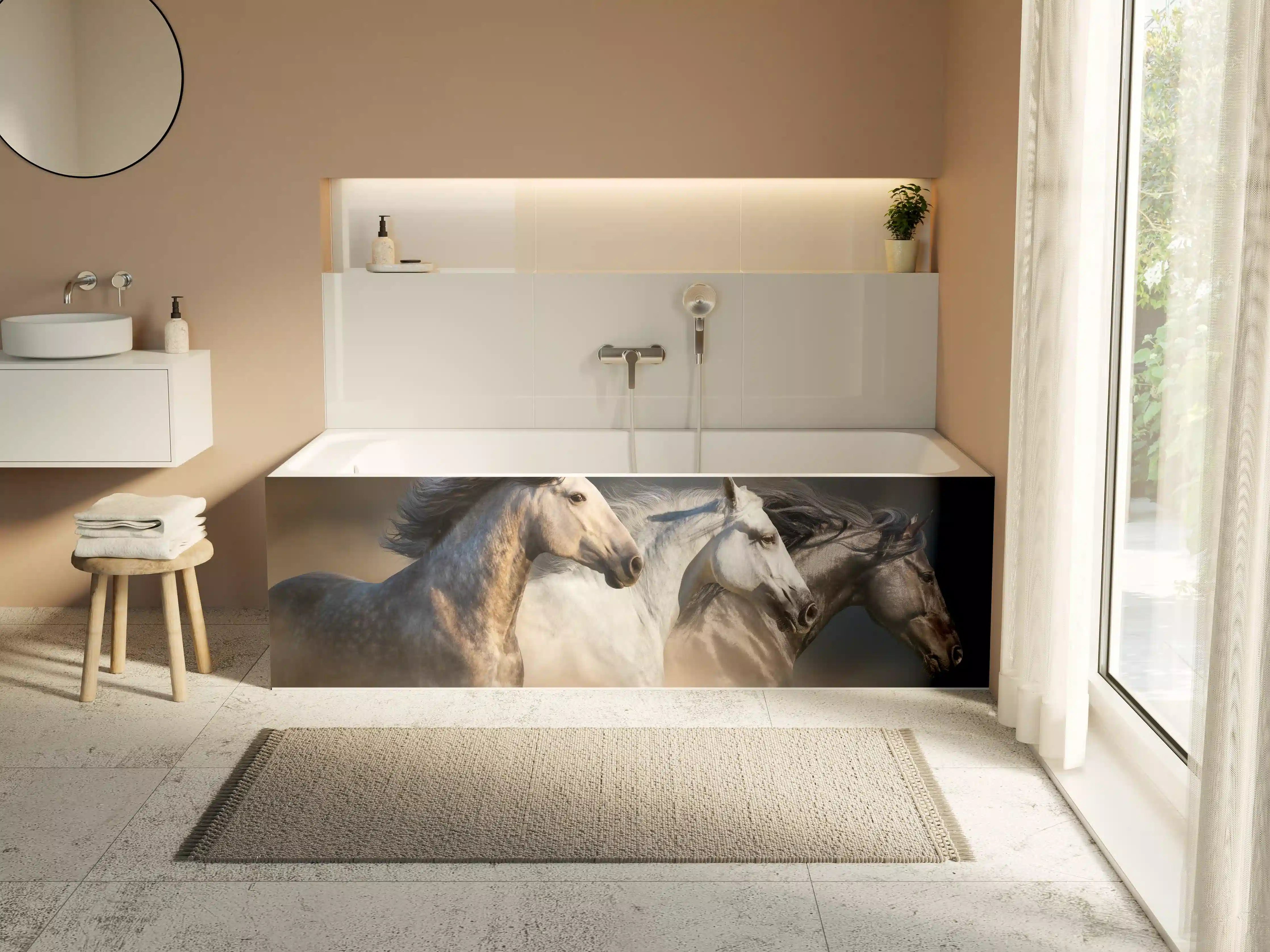 Badewannen-Rückwand - Galoppierende Pferde in Wüstenstaub
