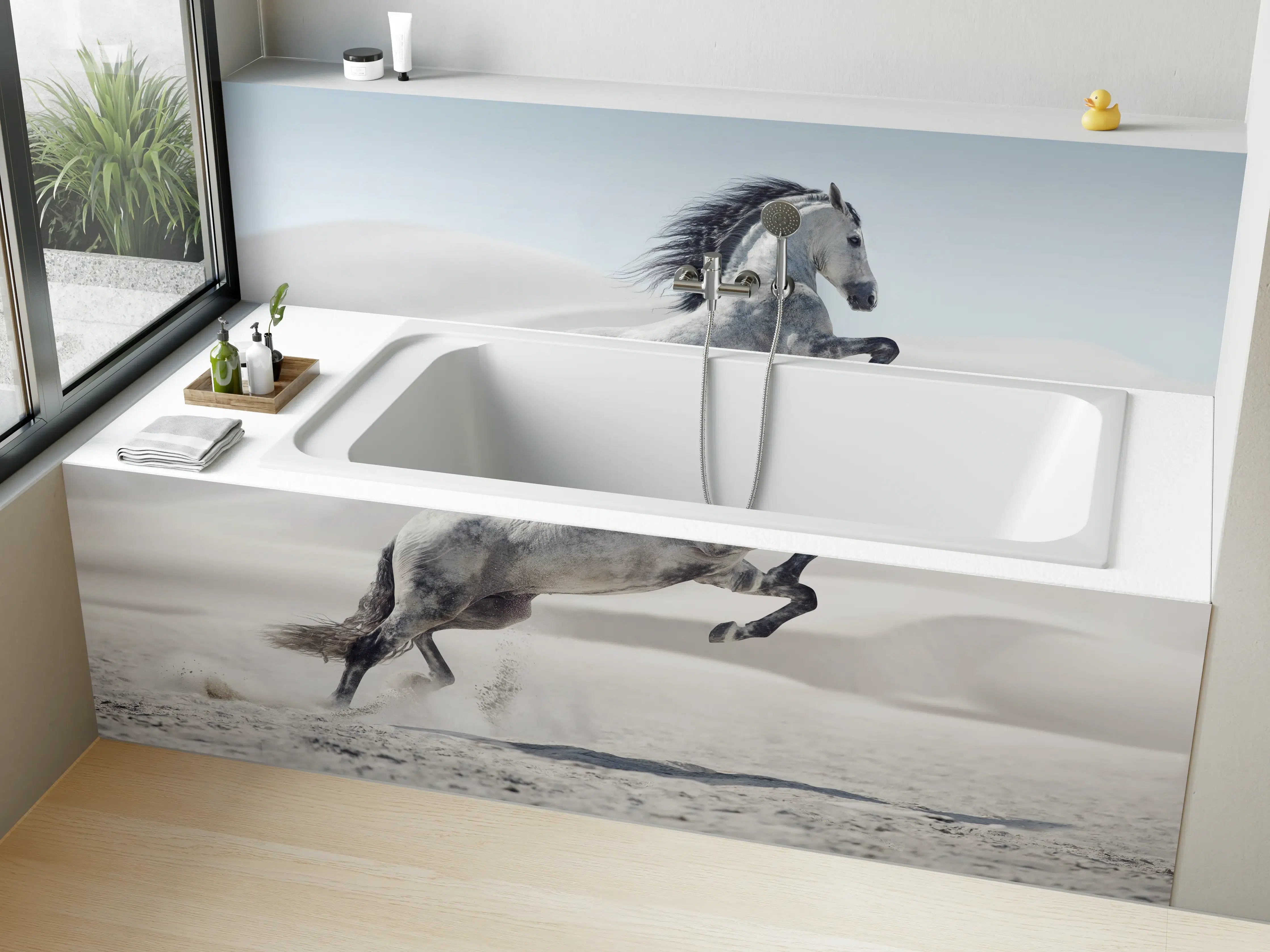 Badewannen-Rückwand - Galoppierendes weißes Pferd