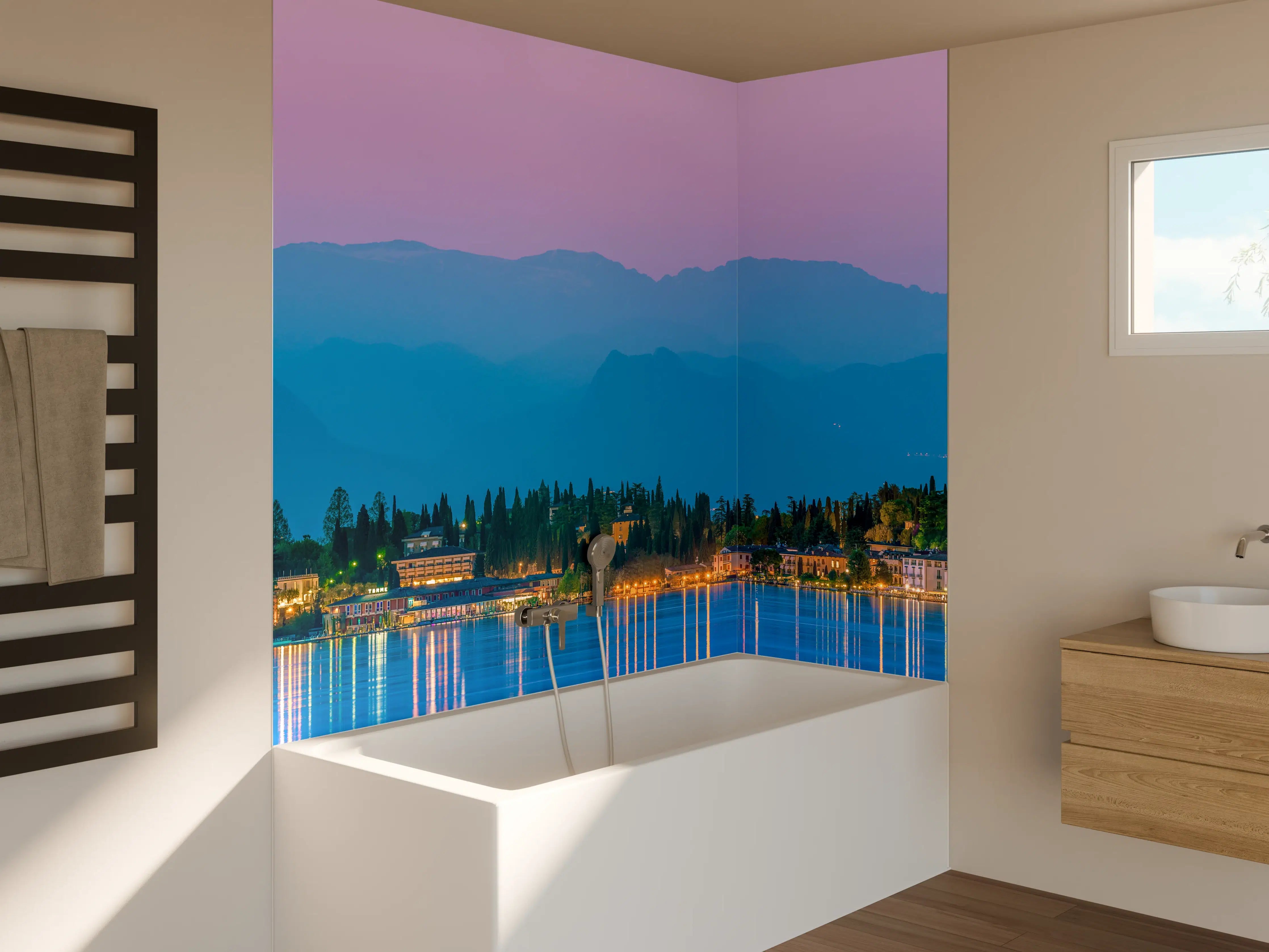 Badewannen-Rückwand - Gardasee Abenddämmerung Panorama