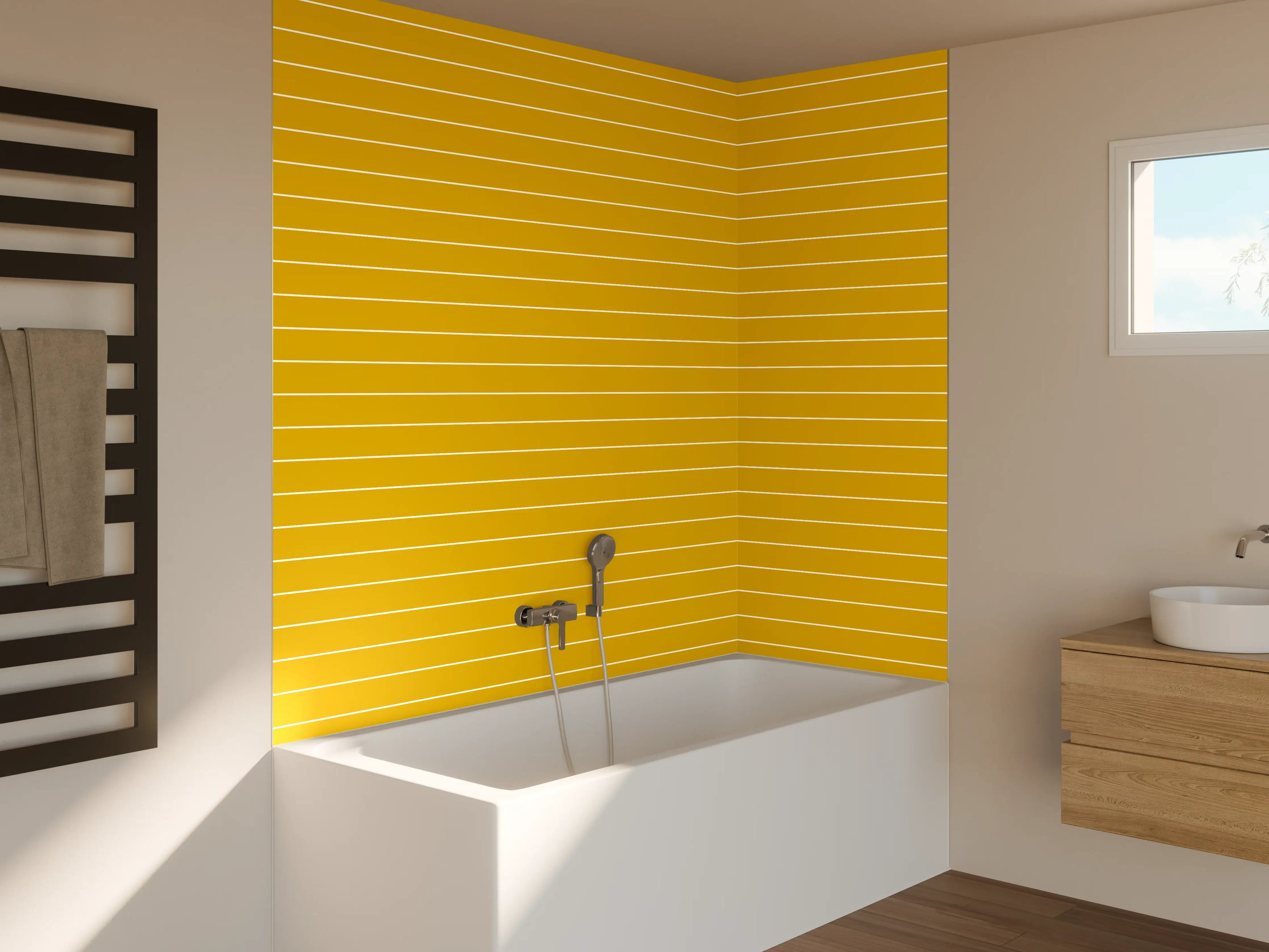 Badewannen-Rückwand - Gelb-Weiße Linienstruktur