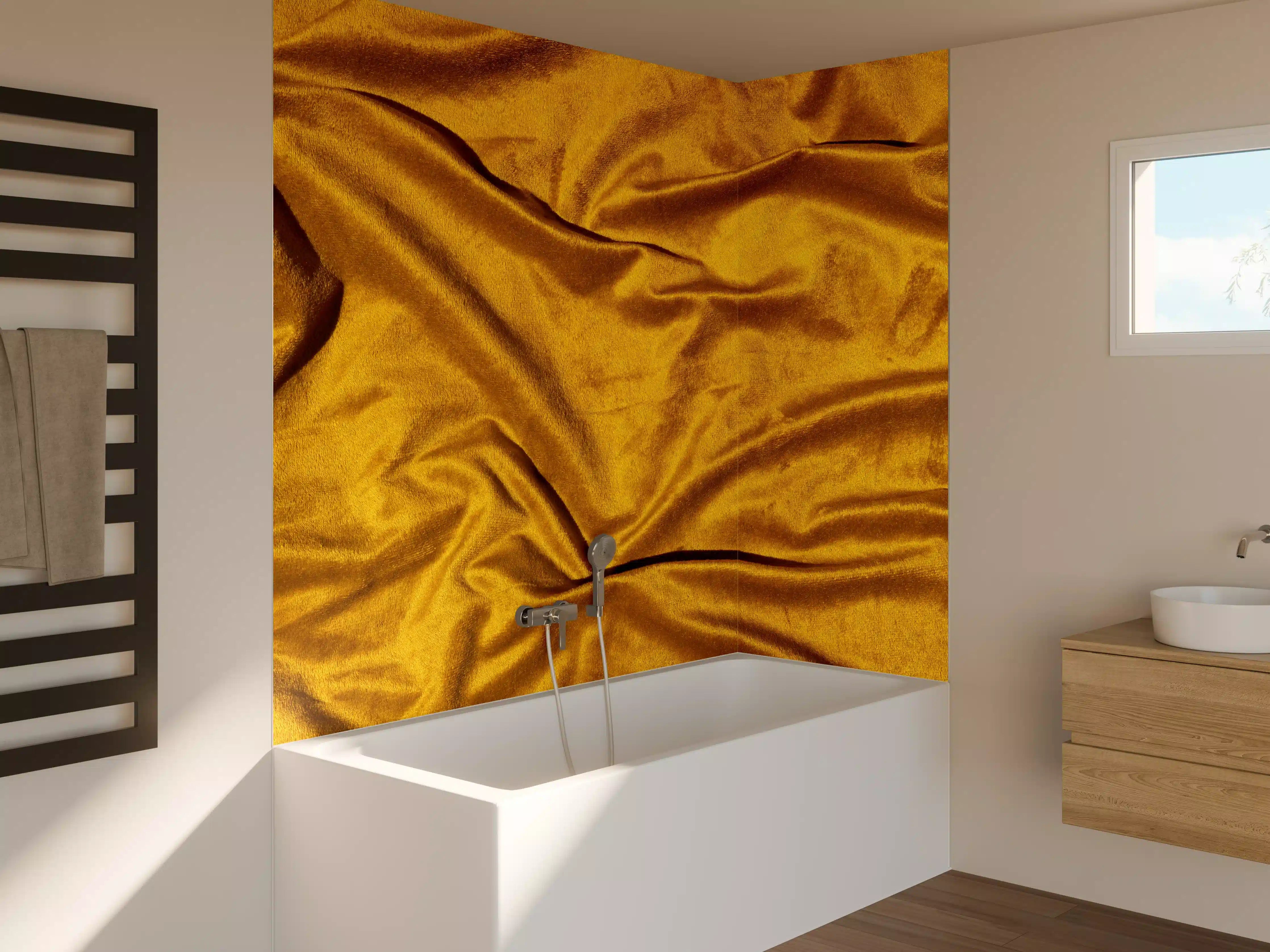 Badewannen-Rückwand - Gelbe Satin Seide