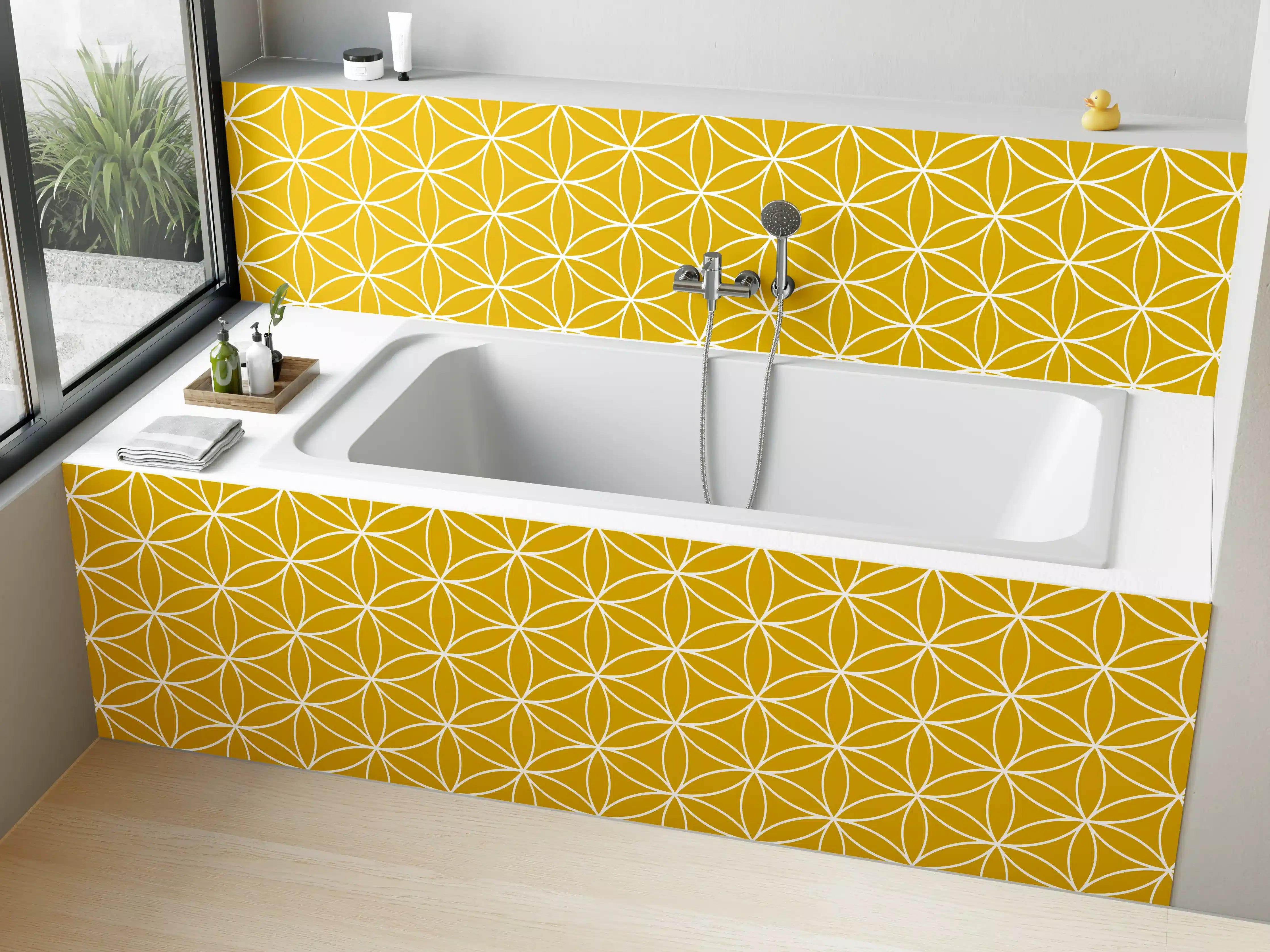 Badewannen-Rückwand - Gelbe geometrische Musterfliese