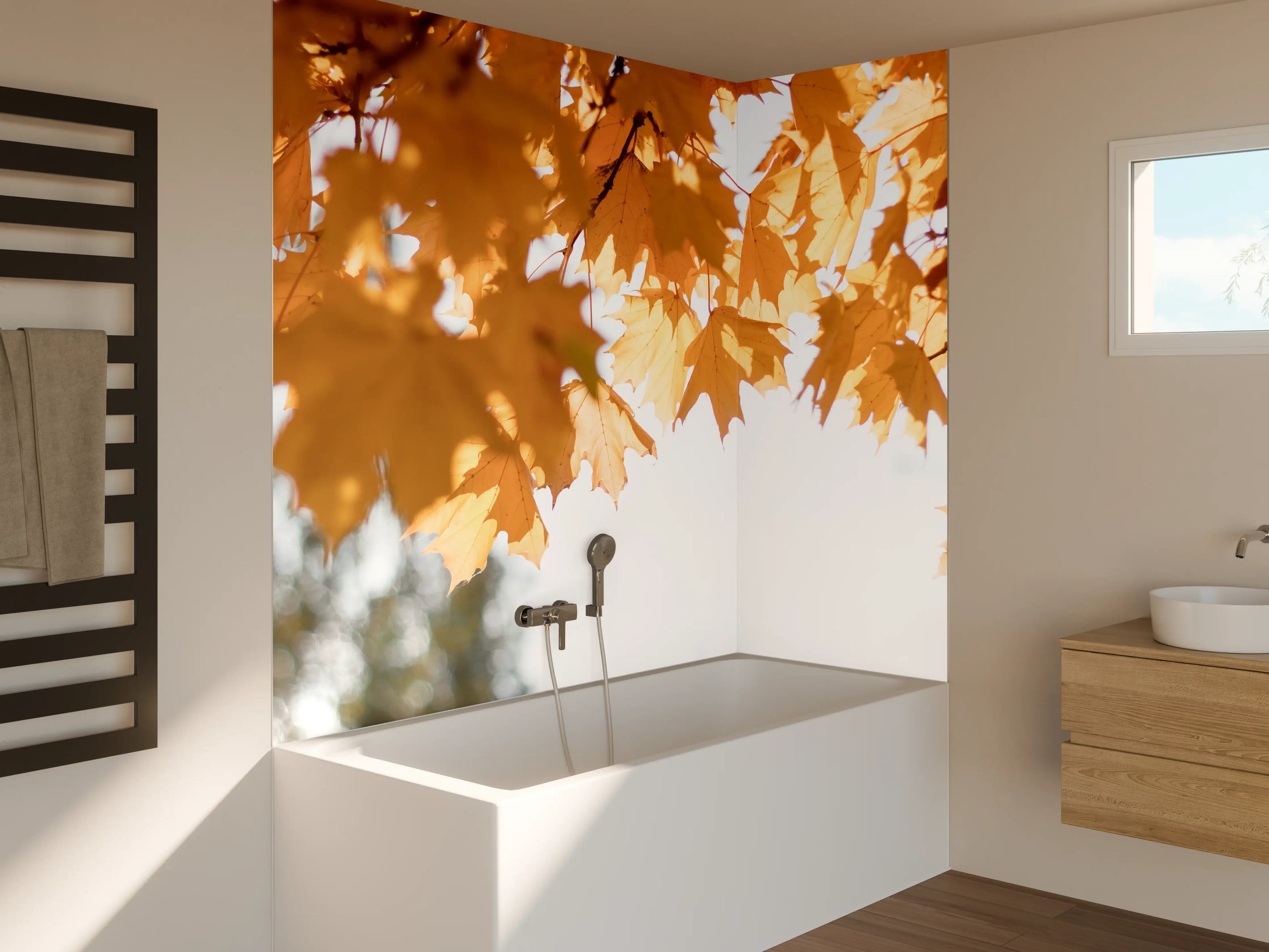 Badewannen-Rückwand - Gelben Ahornblättern im Herbst
