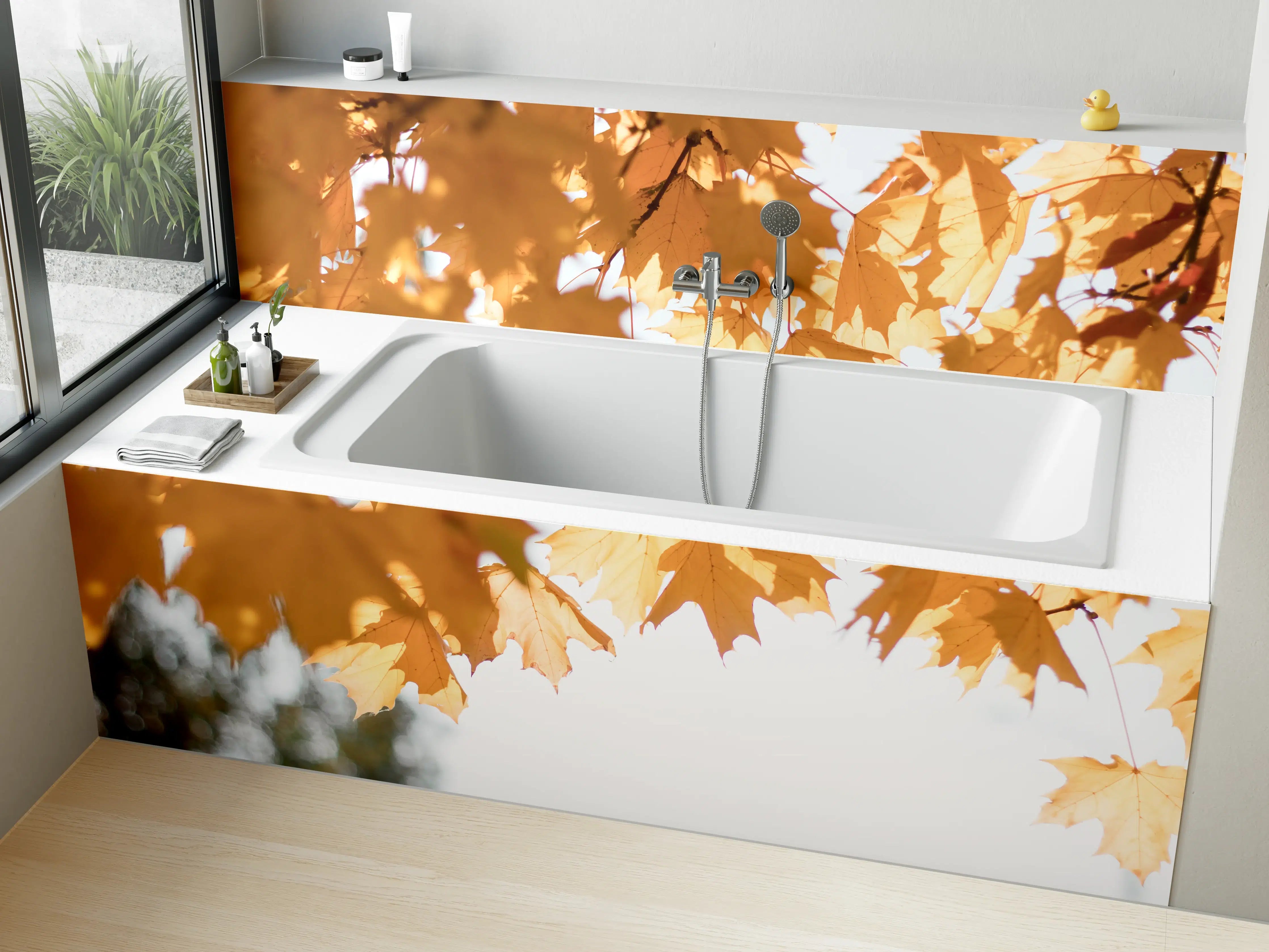 Badewannen-Rückwand - Gelben Ahornblättern im Herbst