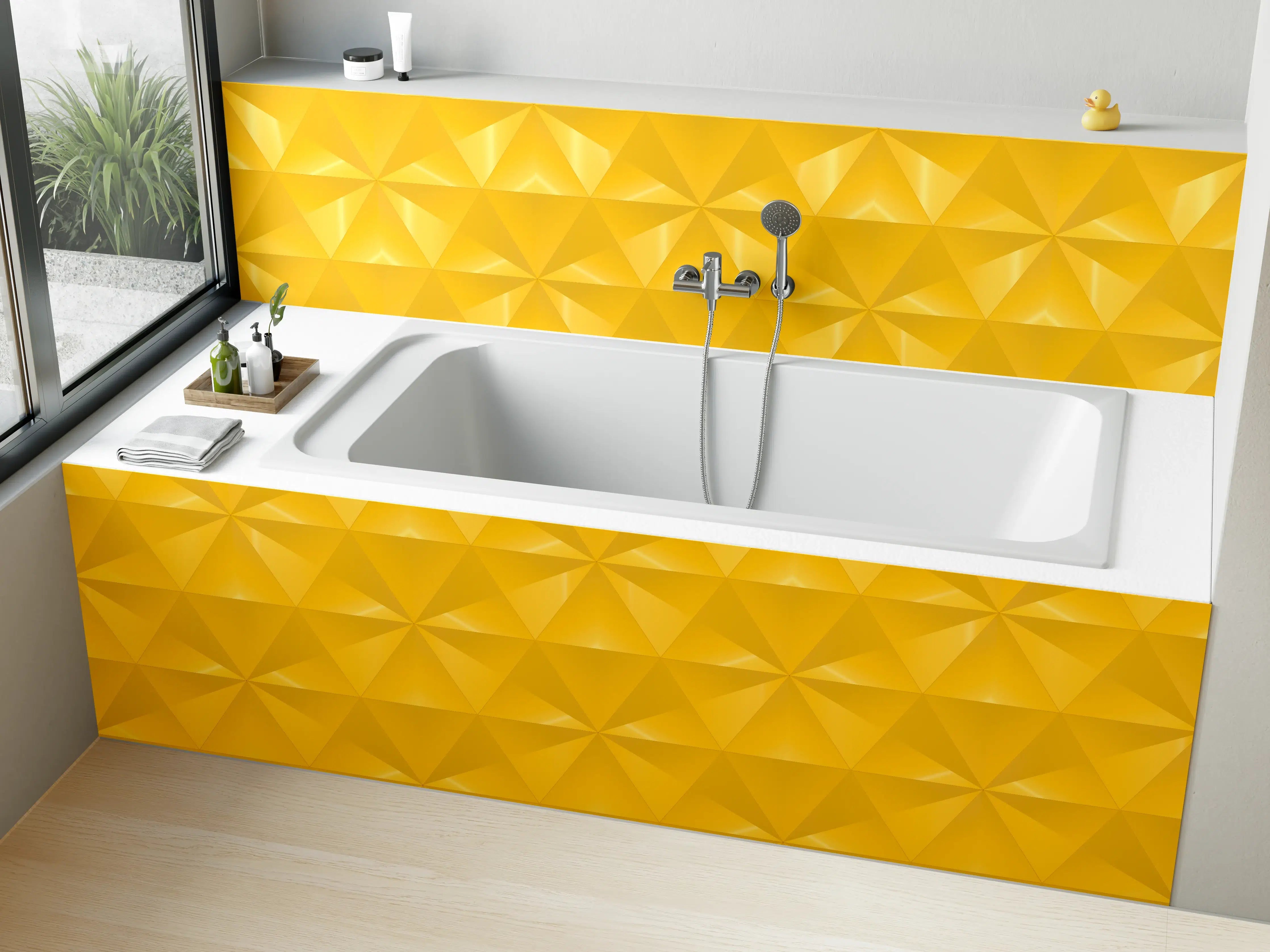 Badewannen-Rückwand - Gelbes Fliesenmuster - Geometrie