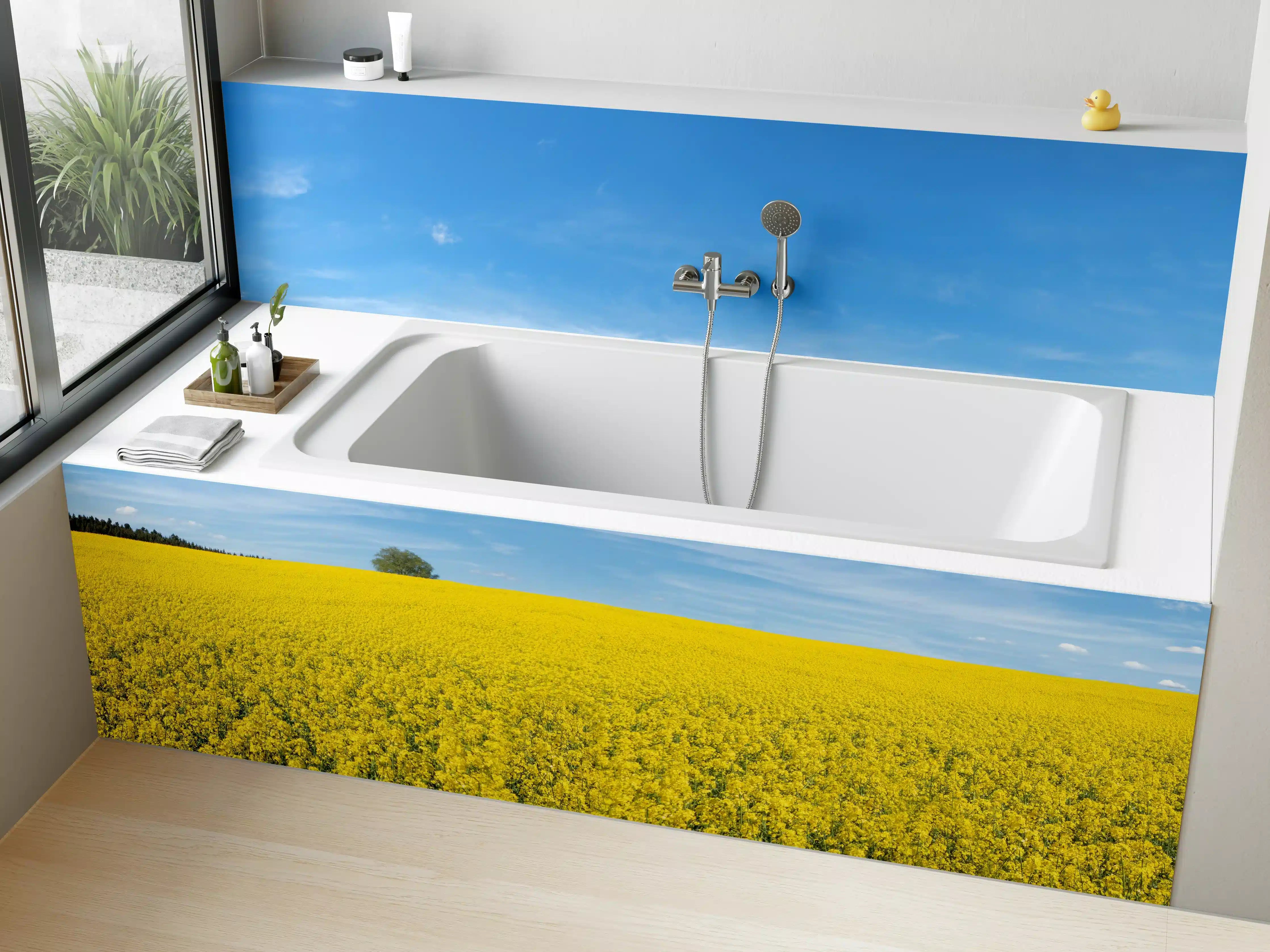 Badewannen-Rückwand - Gelbes Rapsfeld blauer Himmel
