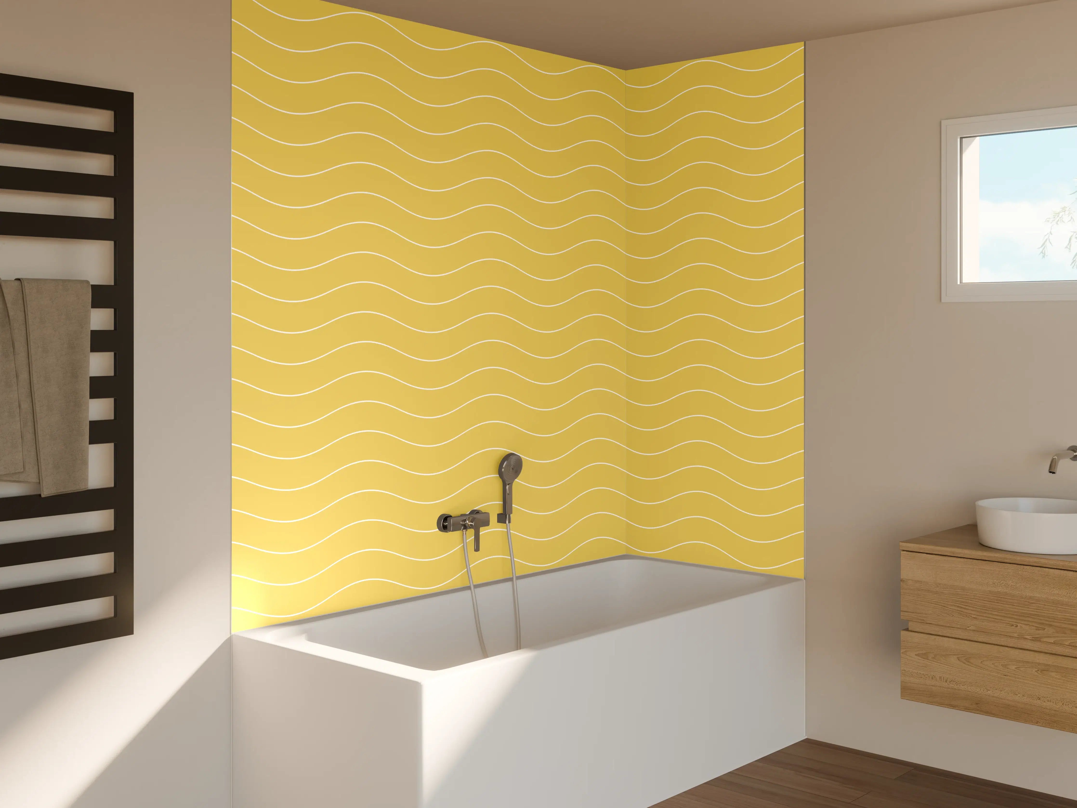 Badewannen-Rückwand - Gelbes Wellenmuster, Modernes Design