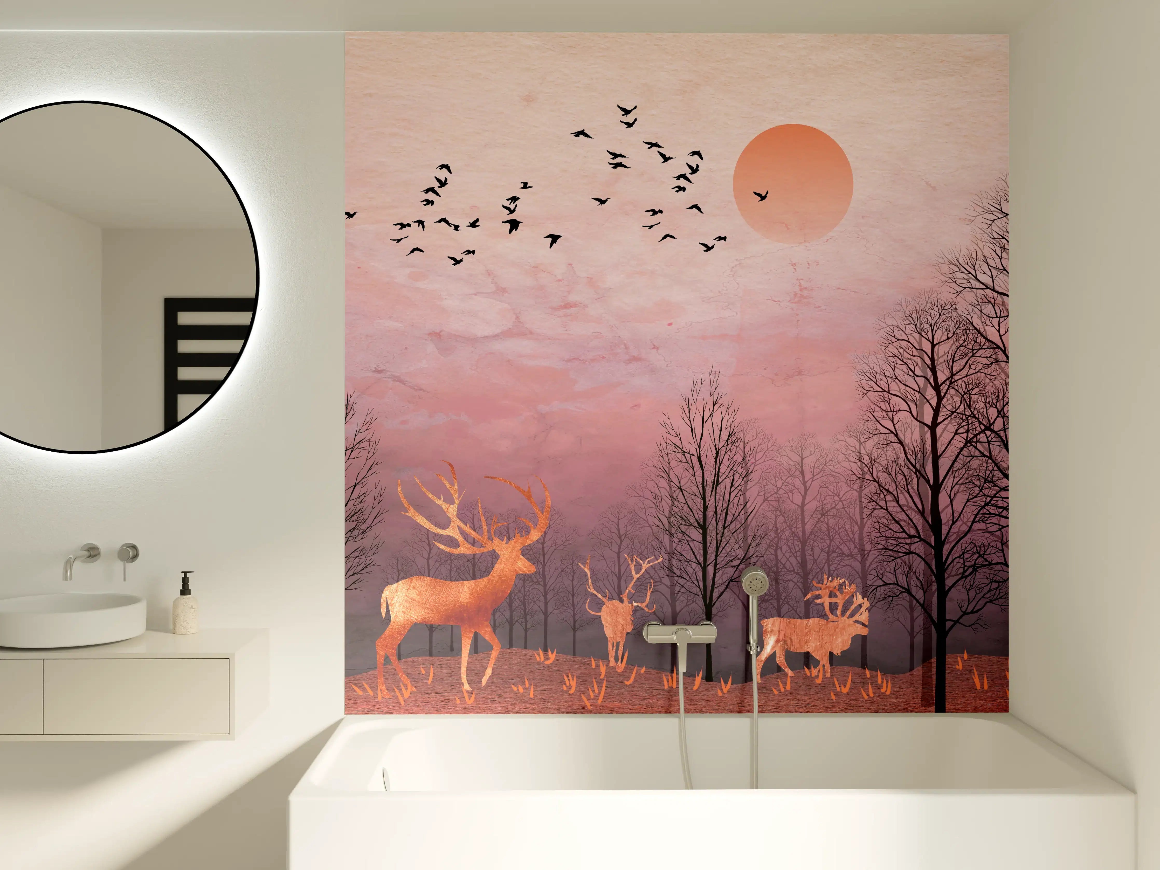 Badewannen-Rückwand - Gemalte Landschaft mit Wildtieren