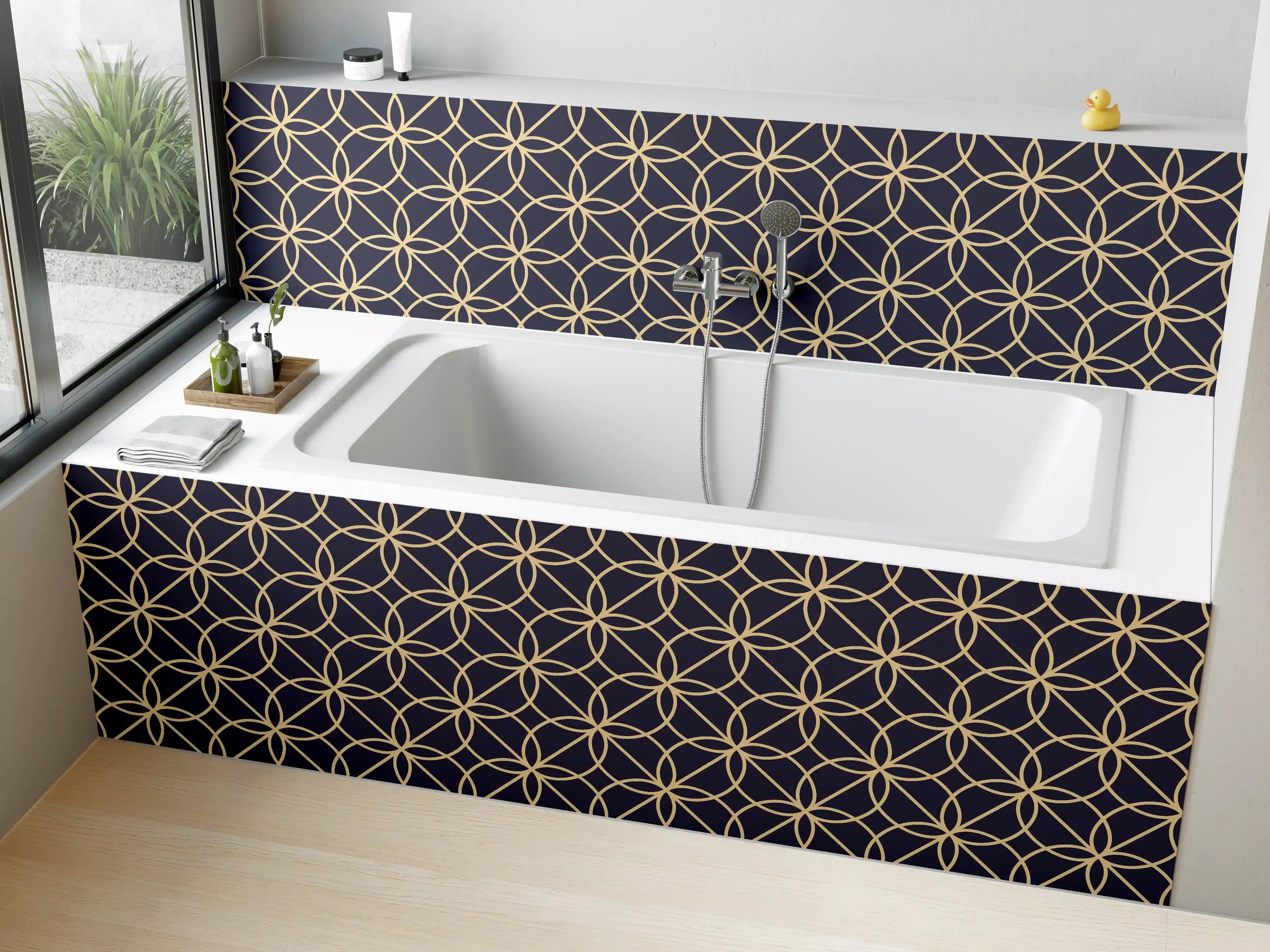 Badewannen-Rückwand - Geometrisch Blaues Muster