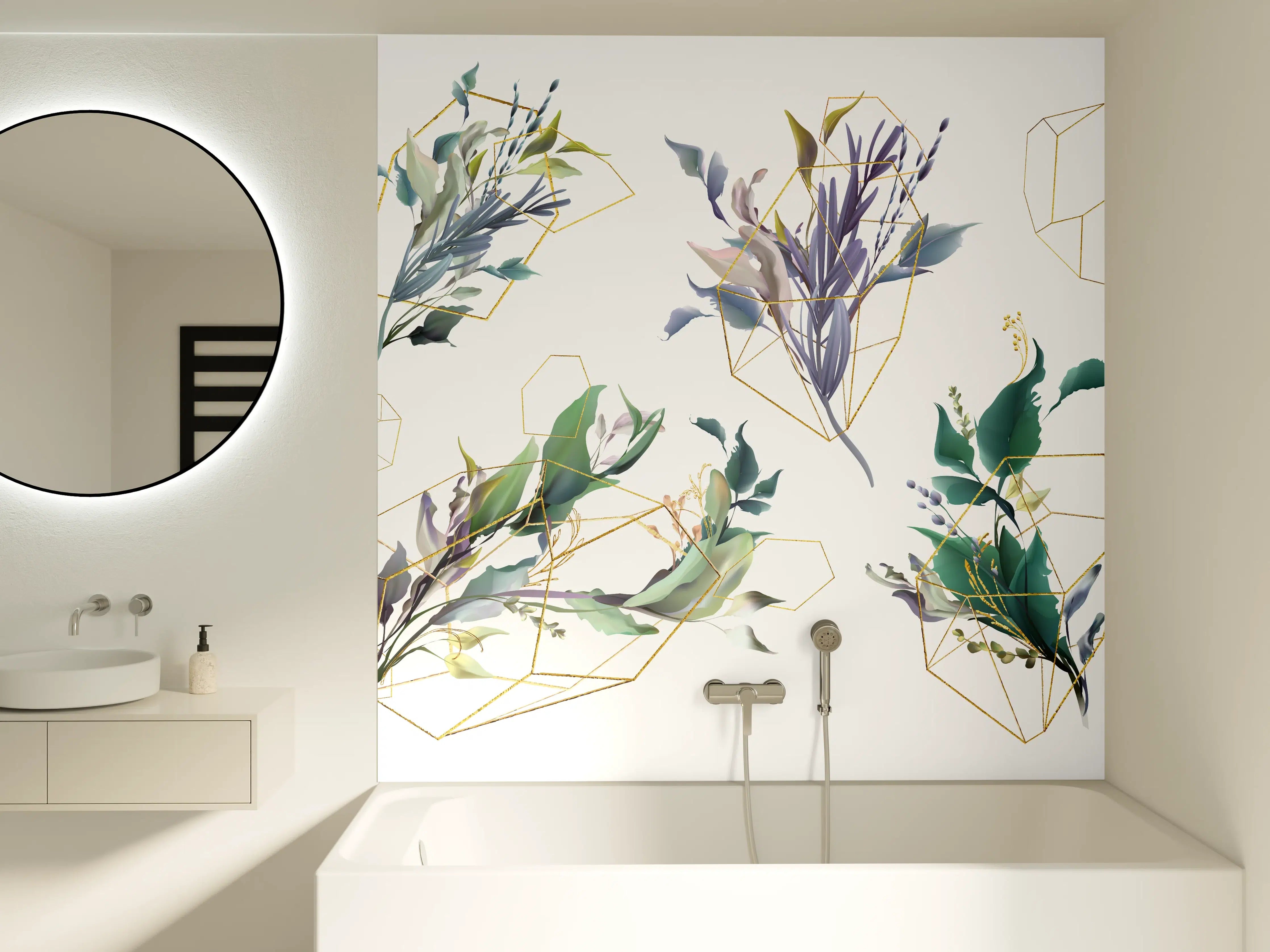 Badewannen-Rückwand - Geometrisch-Florales Kunstwerk