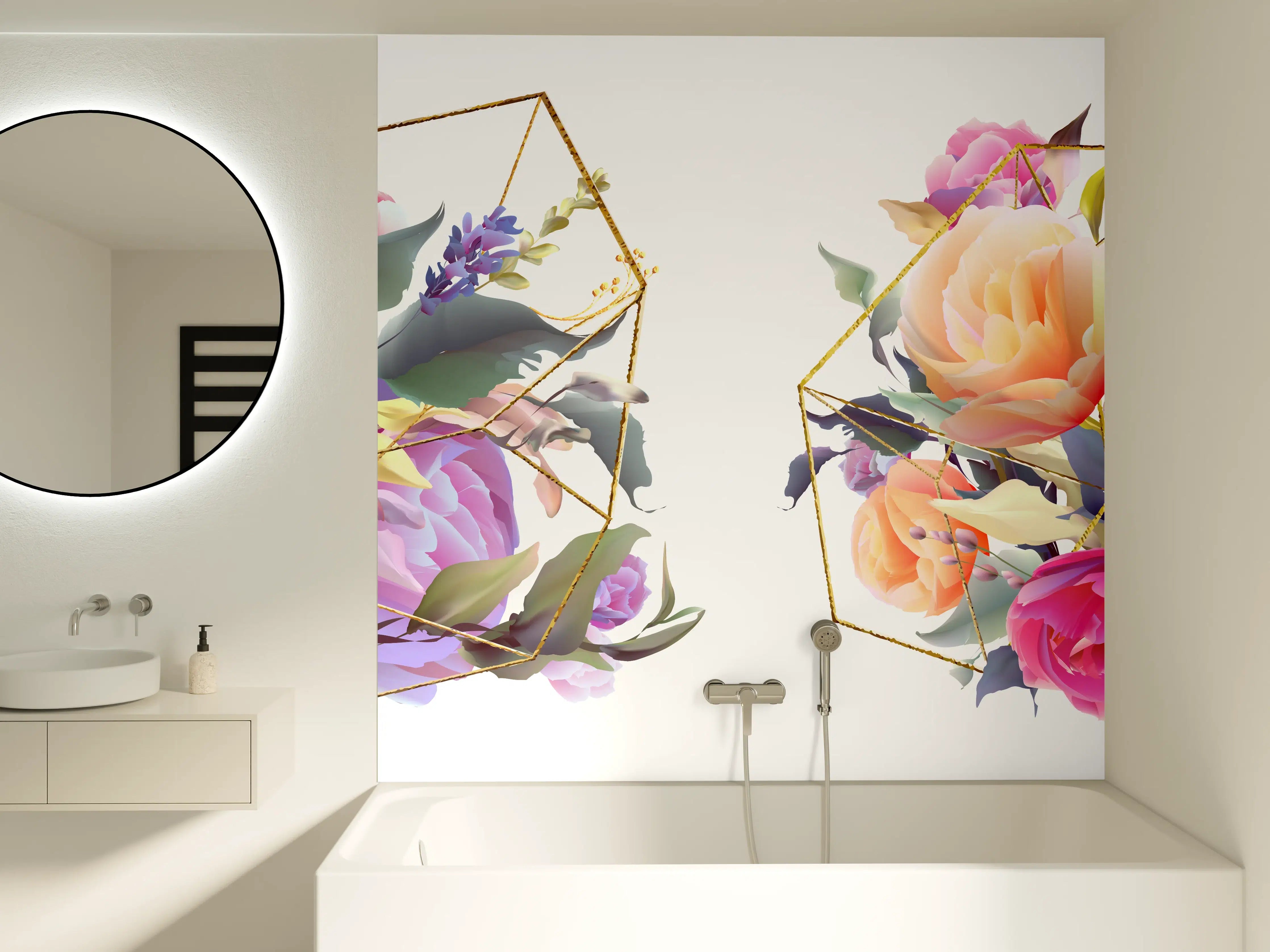 Badewannen-Rückwand - Geometrische Blumen Goldglanz